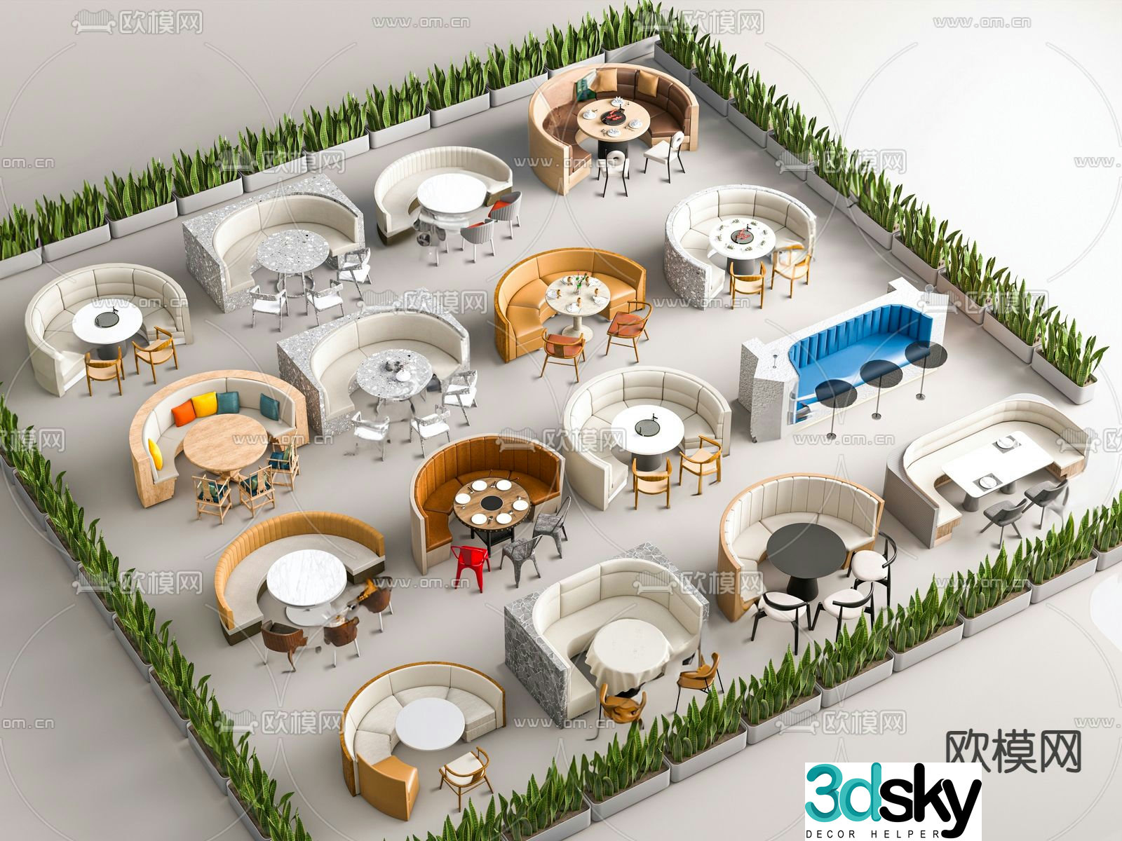 Card seat dining table and chairs curved card seat card seat sofa 3D model