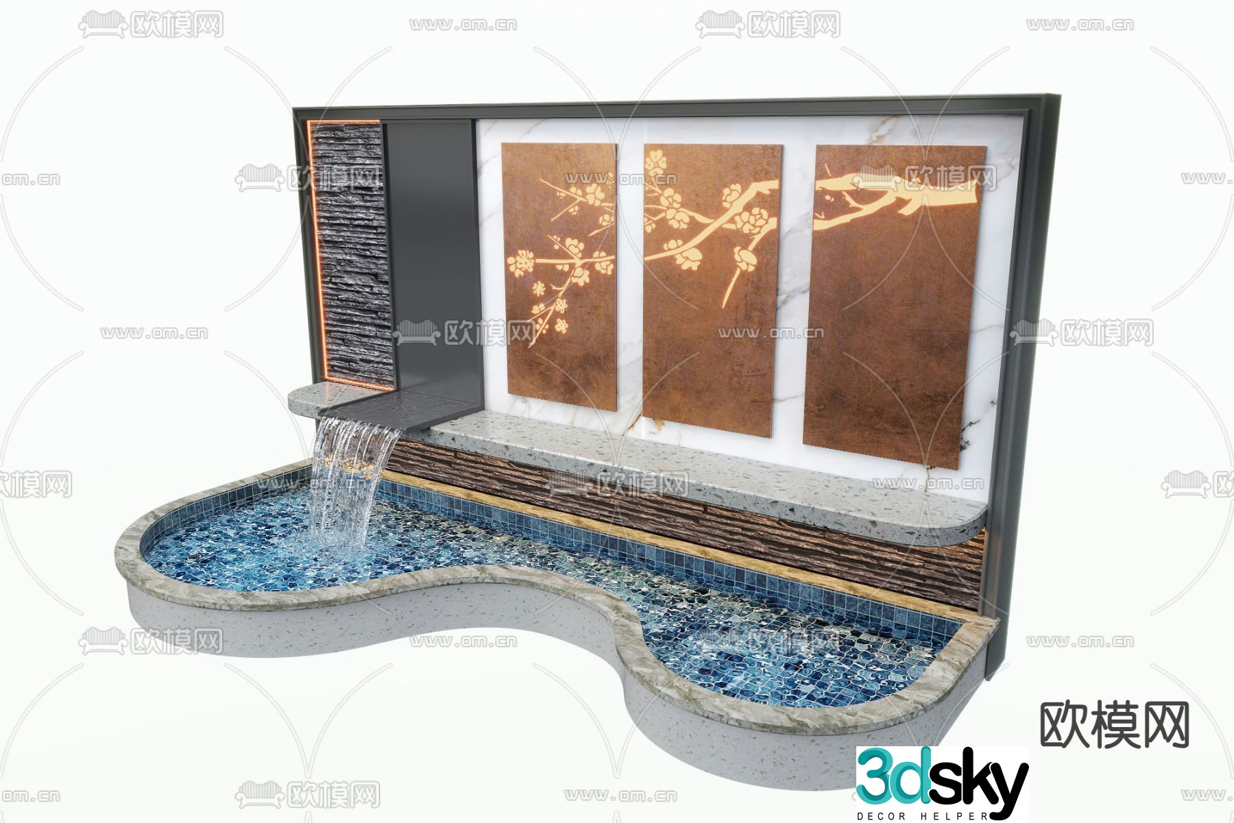 Modern water feature wall fountain pool sketch 3d model