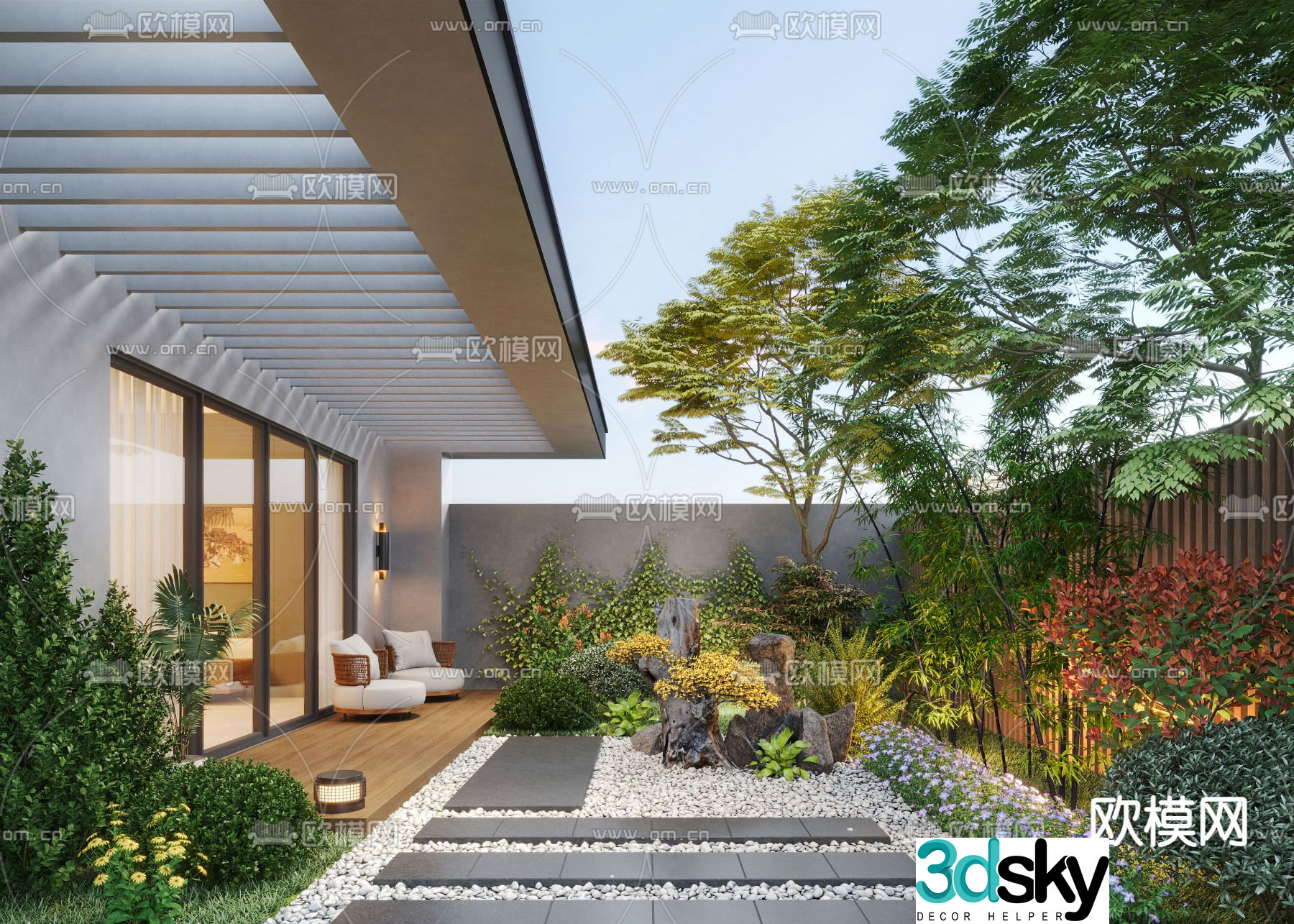 Villa courtyard courtyard landscape 3d model
