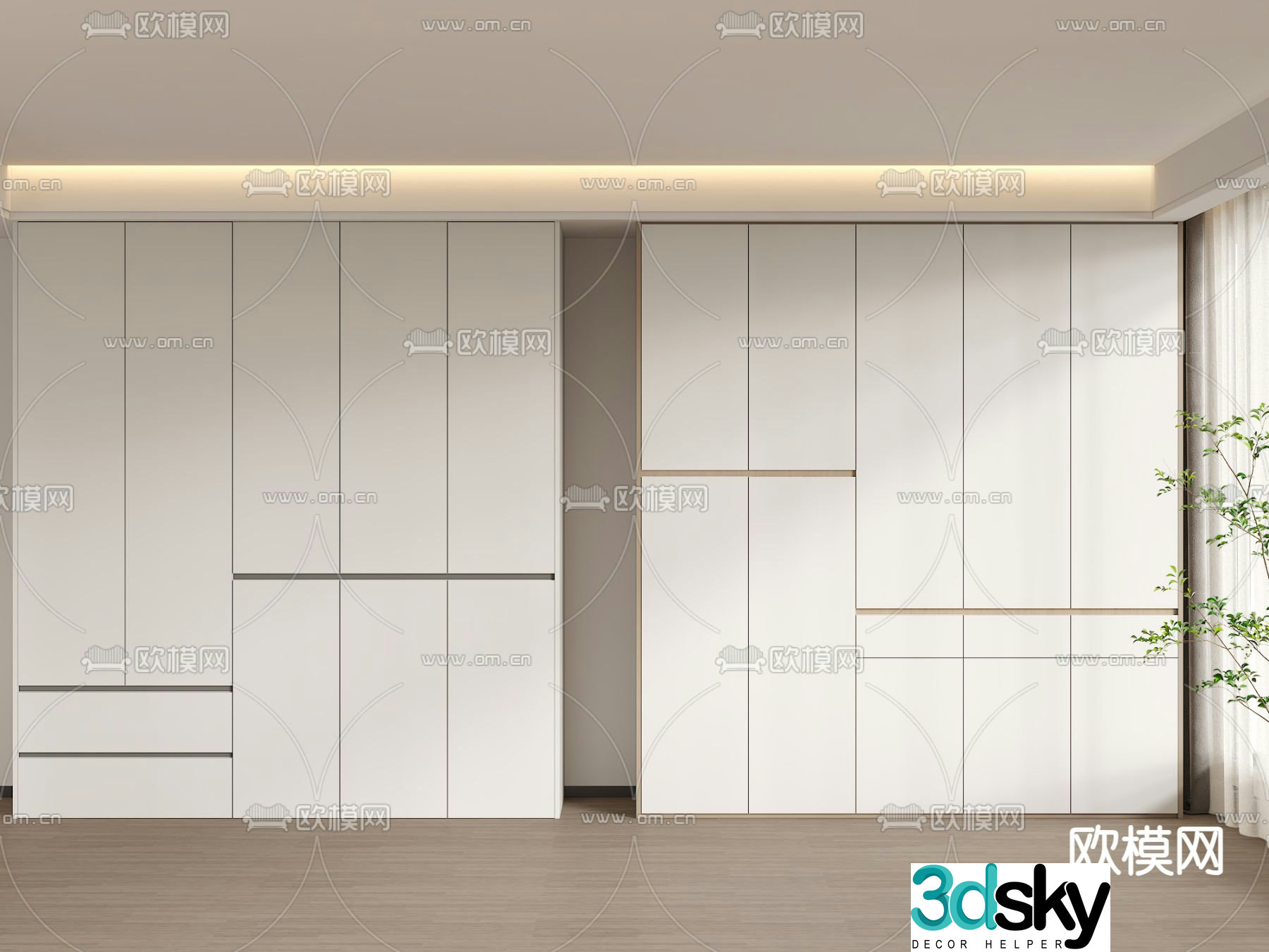 Segmented wardrobe handle-free wardrobe 3D model