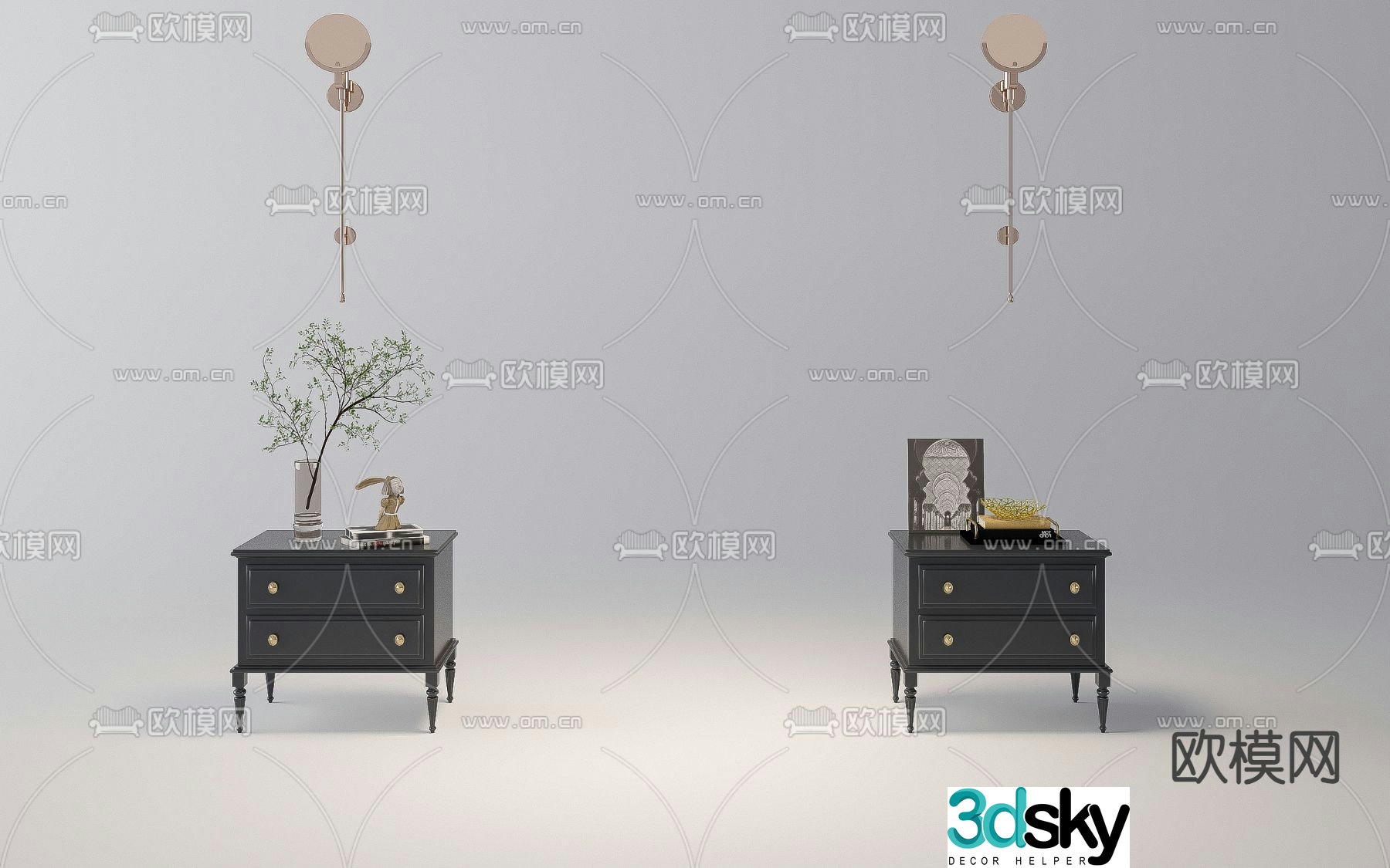 American bedside table 3d model