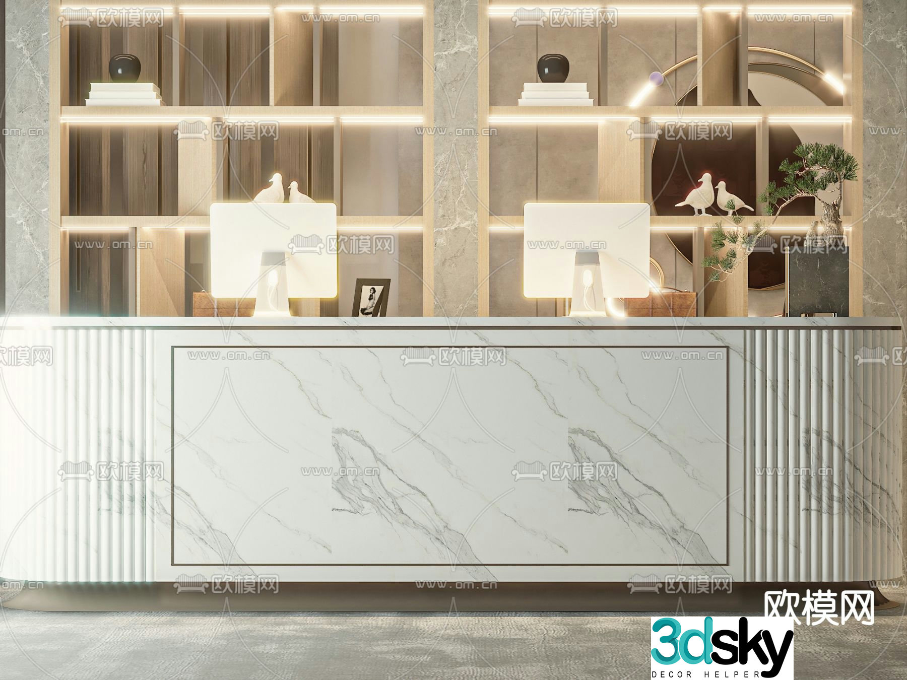 Modern front desk reception desk information desk 3d model