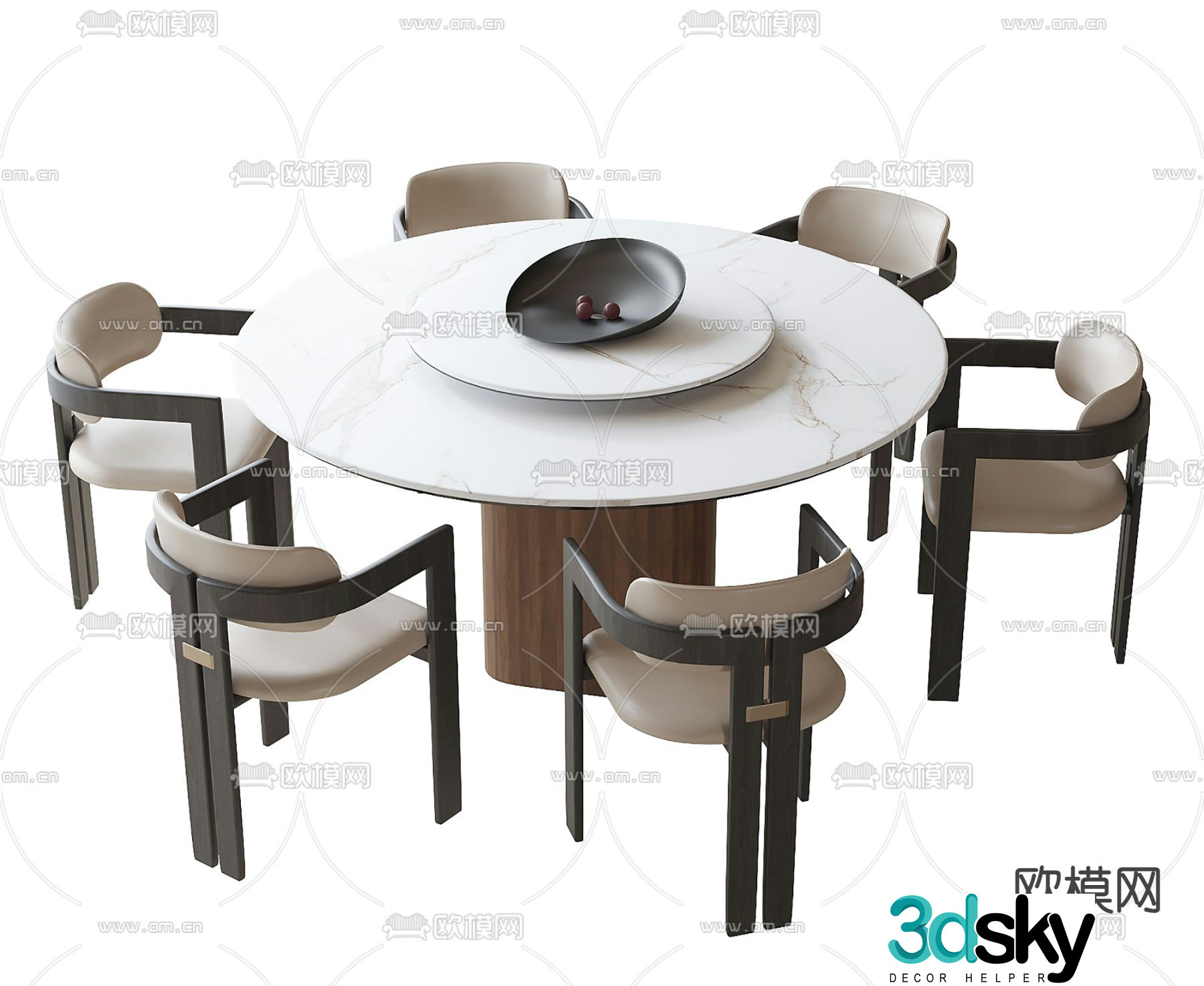 Modern dining table and chairs round dining table 3d model
