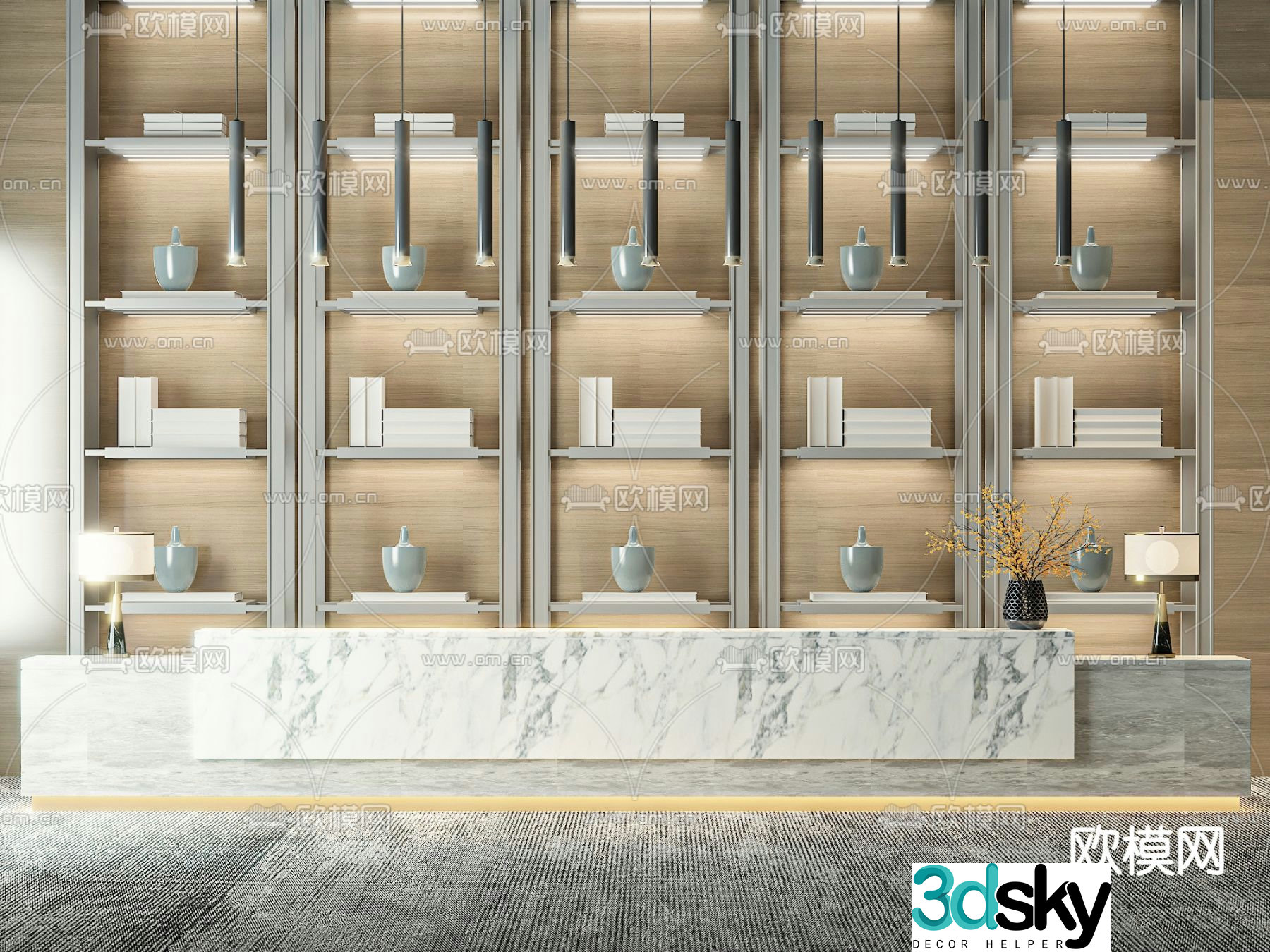 Modern front desk reception desk cashier 3d model