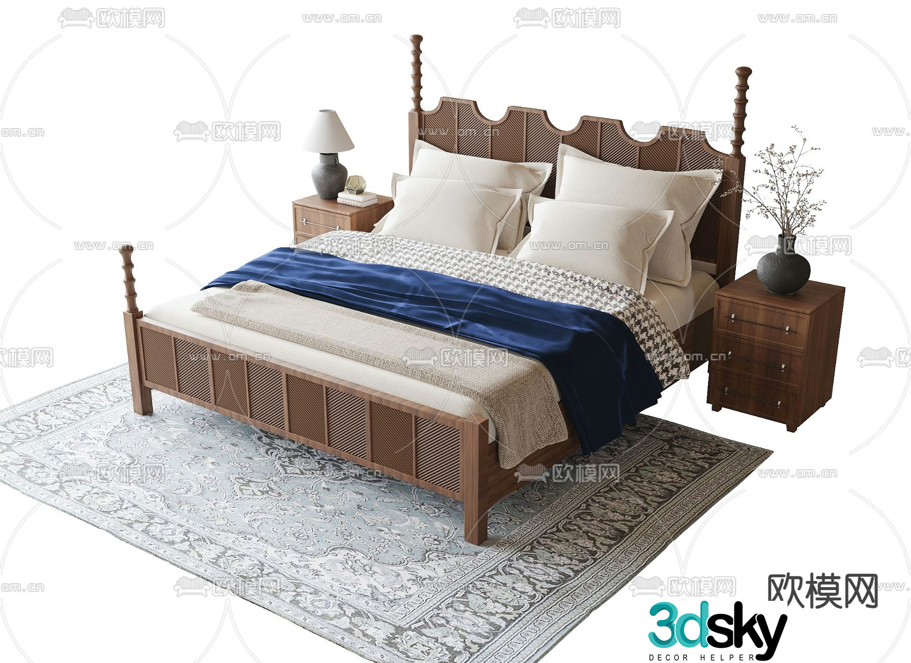 American double bed 3d model