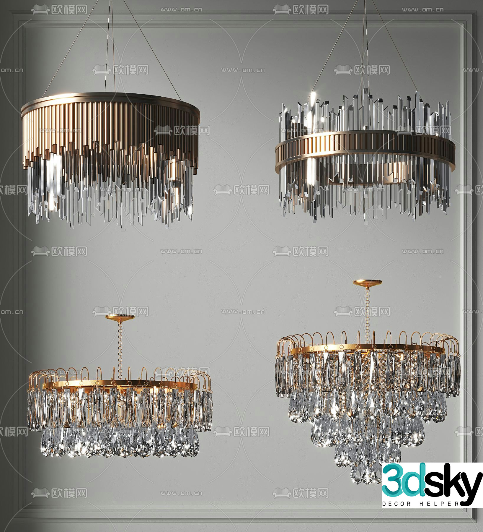 Light luxury chandelier crystal lamp 3d model
