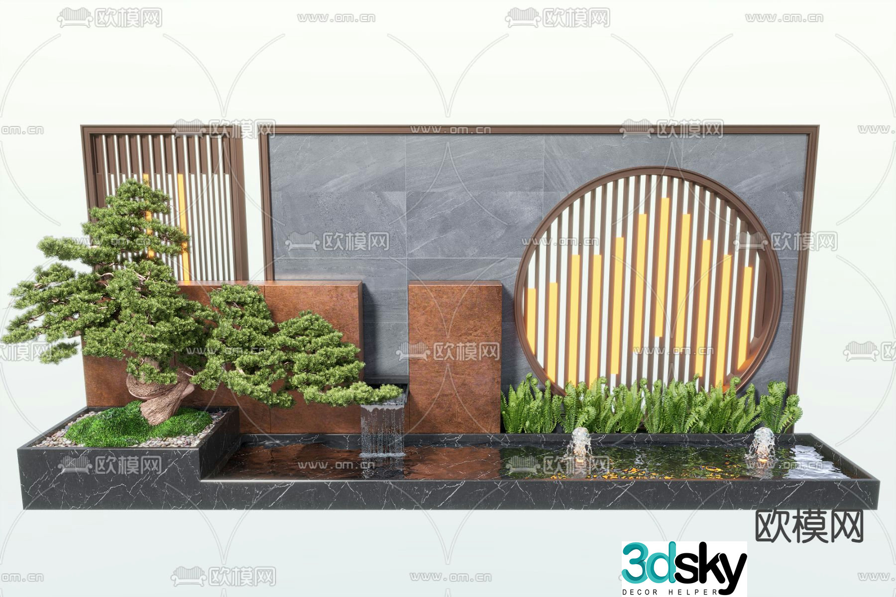 New Chinese style water feature wall fountain pool sketch 3D model