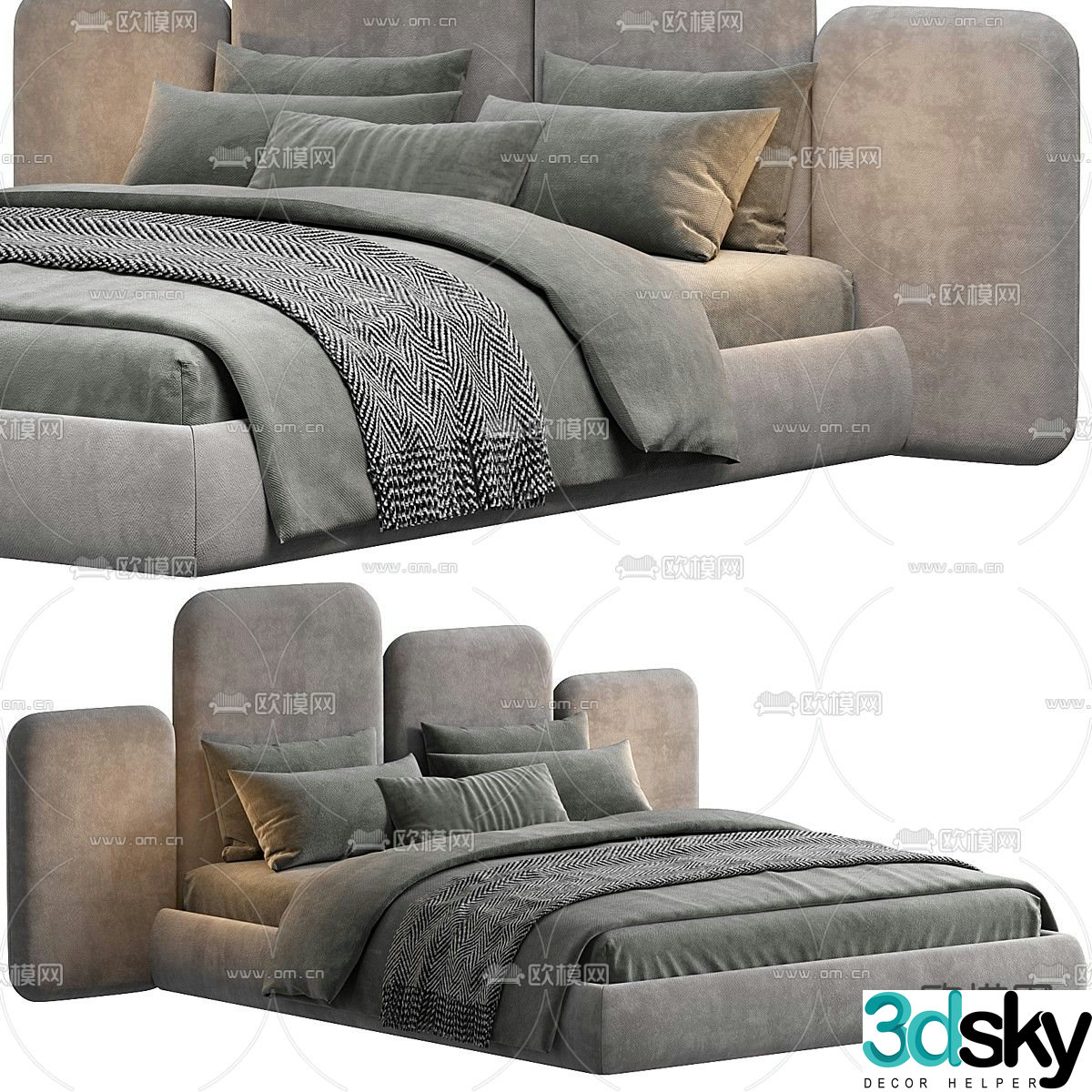 Modern double bed 3d model