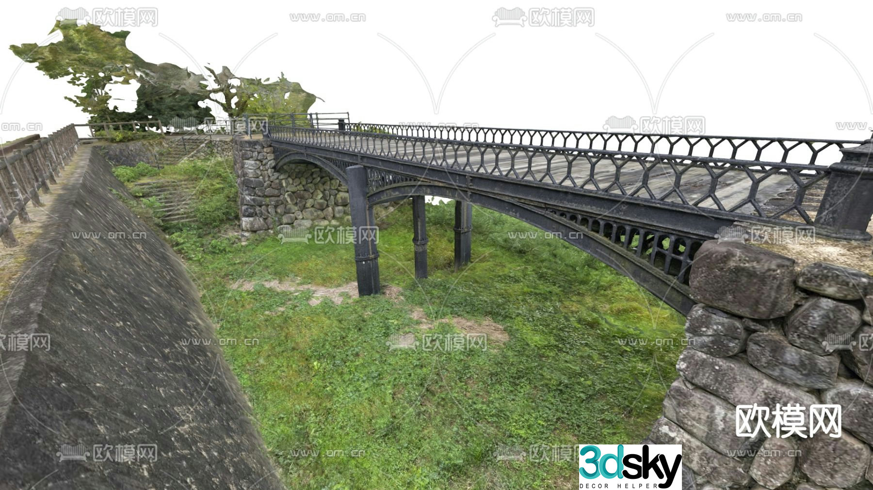 Industrial style steel bridge bridge landscape 3D model