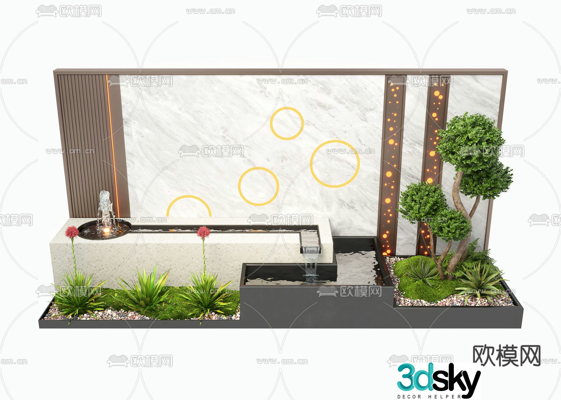 Modern water feature wall fountain pool sketch 3d model