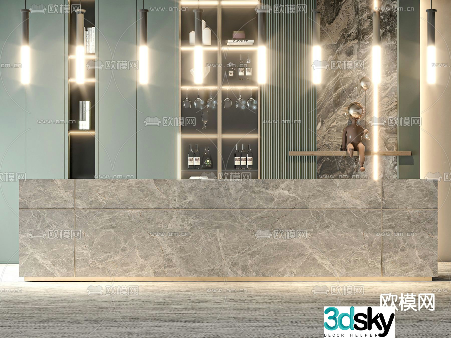 Modern front desk reception desk information desk 3d model