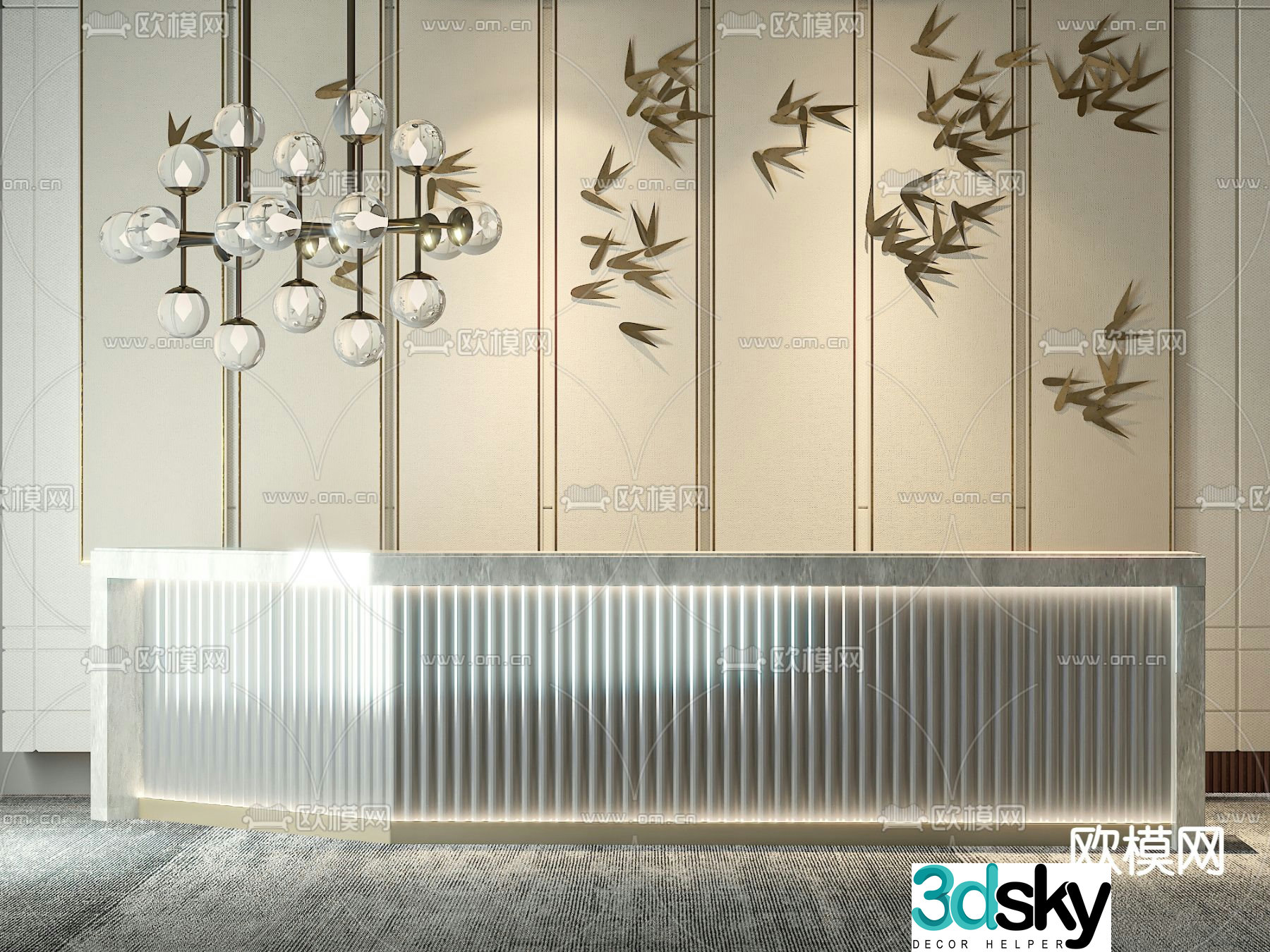Modern front desk reception desk information desk 3d model