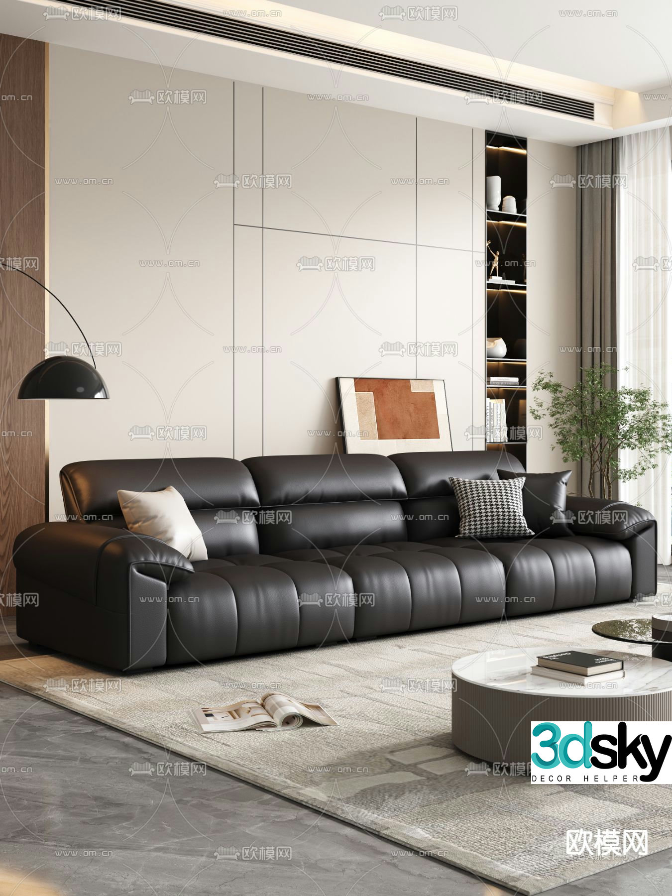 leather sofa three seater sofa 3d model