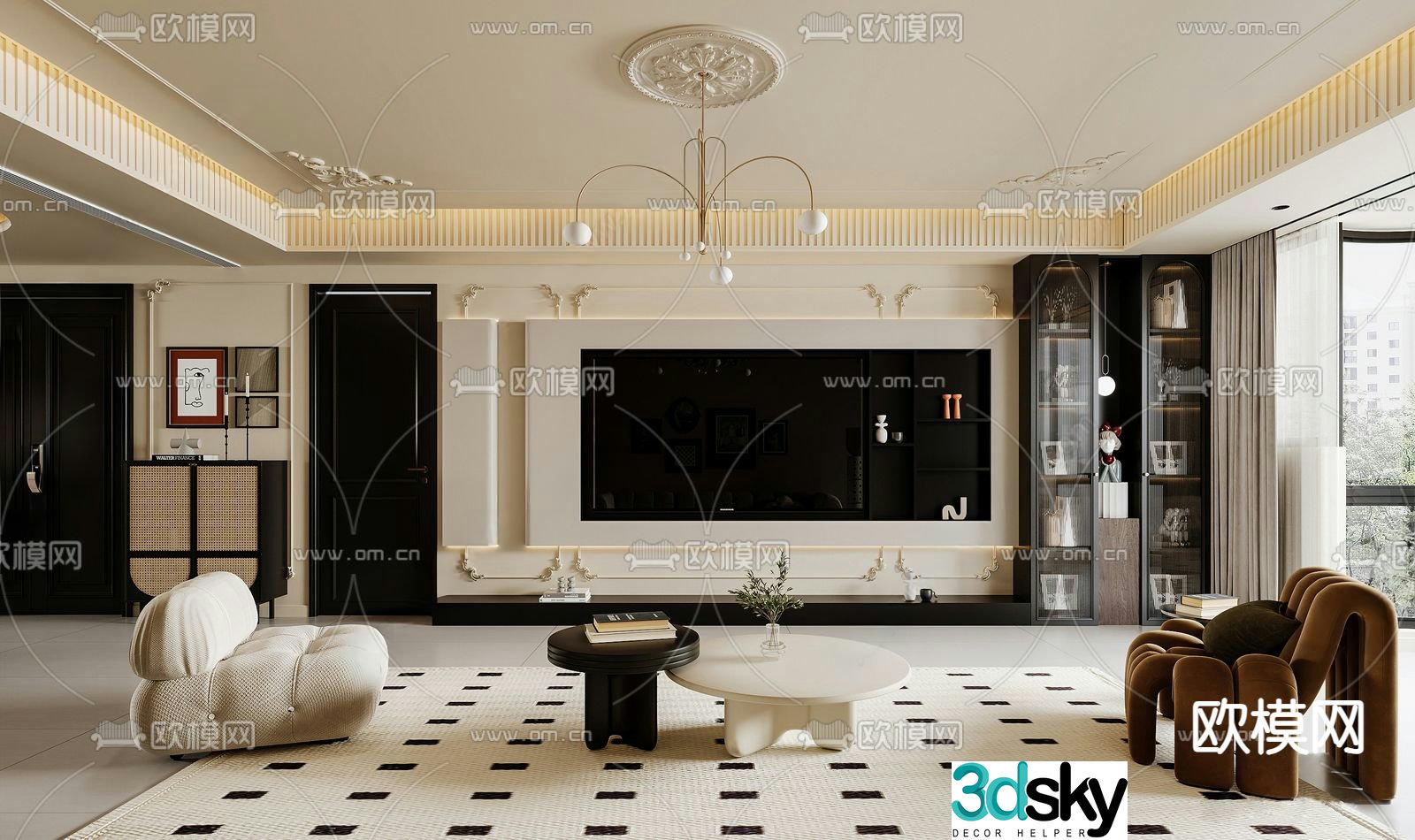 French living and dining room 3d model