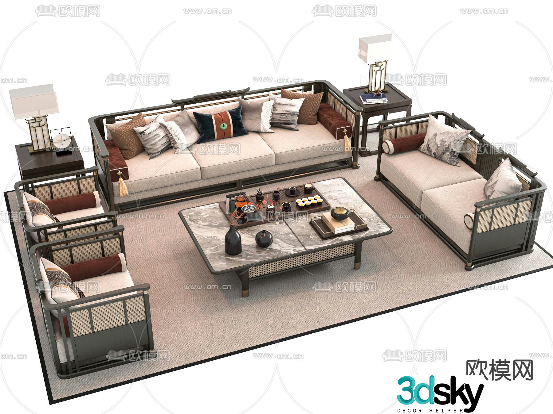 New Chinese style modular sofa 3d model