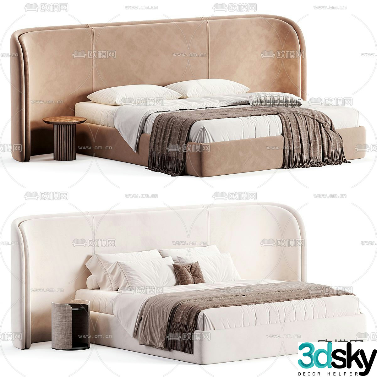 Modern fabric double bed 3d model