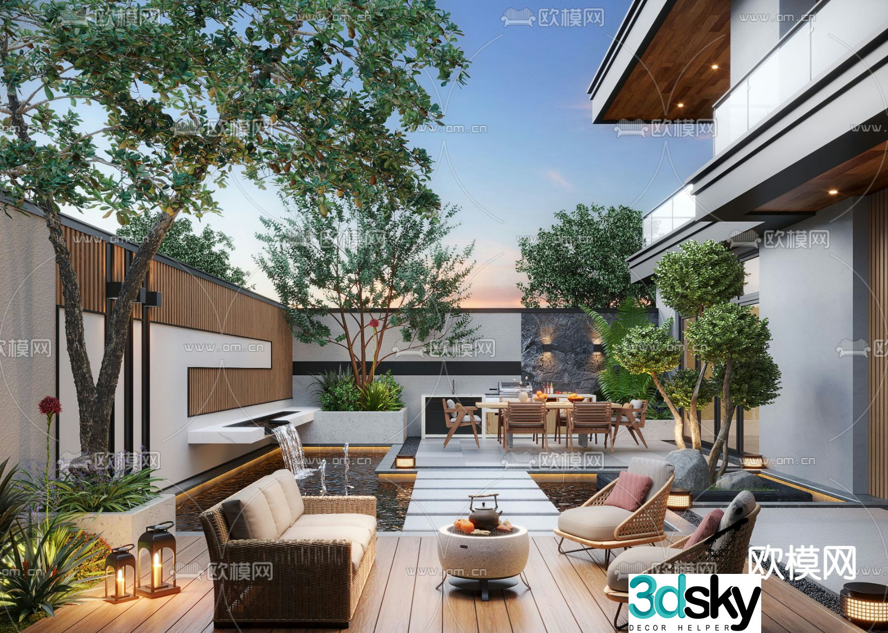 Villa courtyard garden 3d model