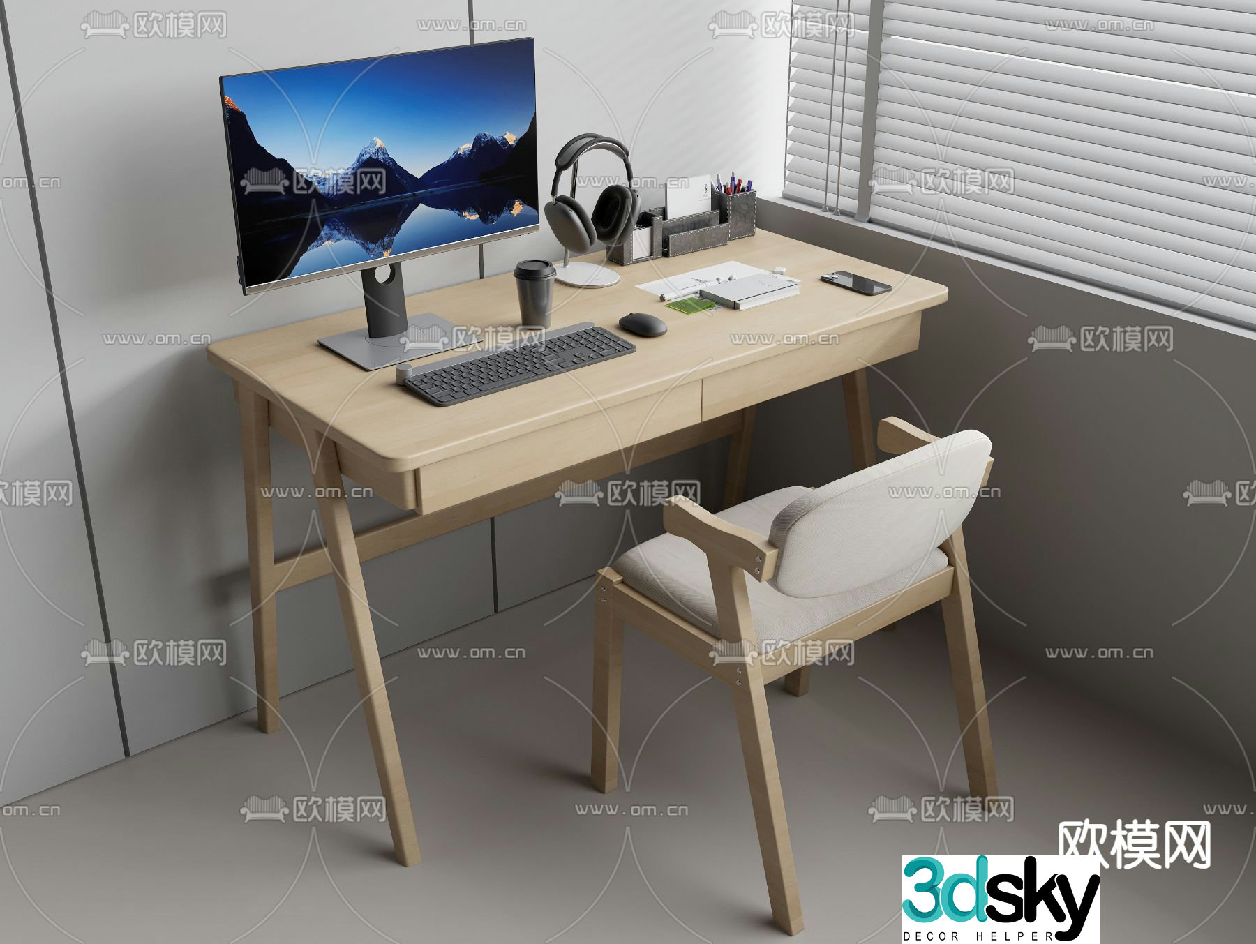 Modern desk computer desk study table 3d model