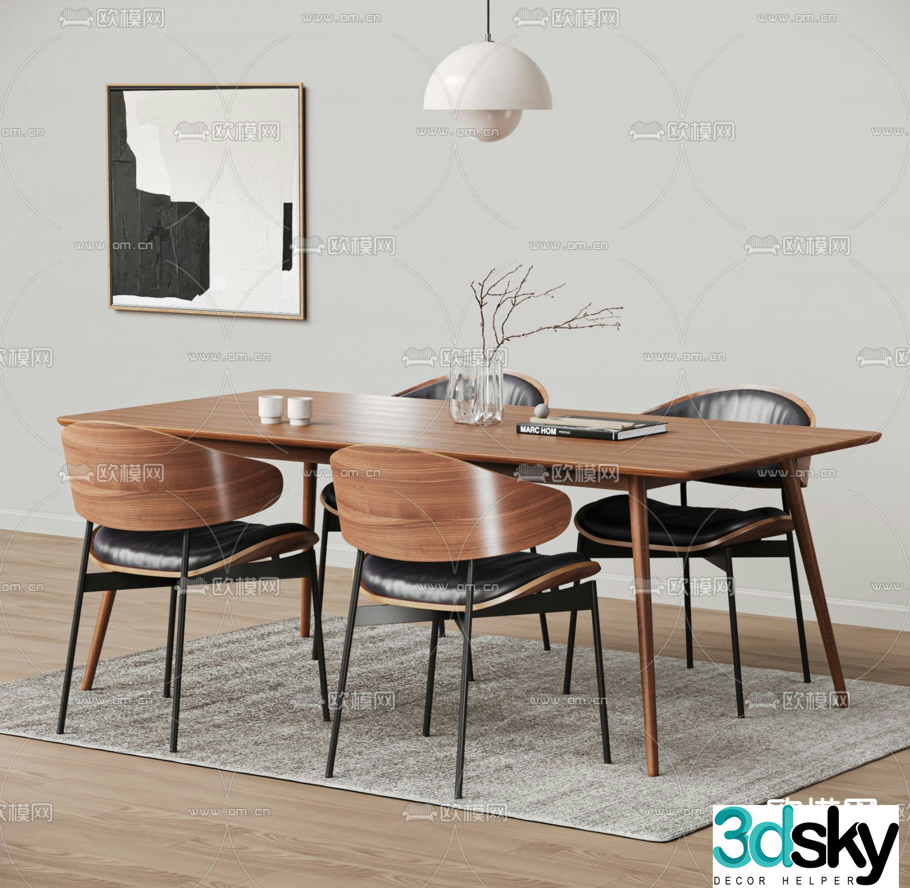 Medieval style dining table and chairs 3d model