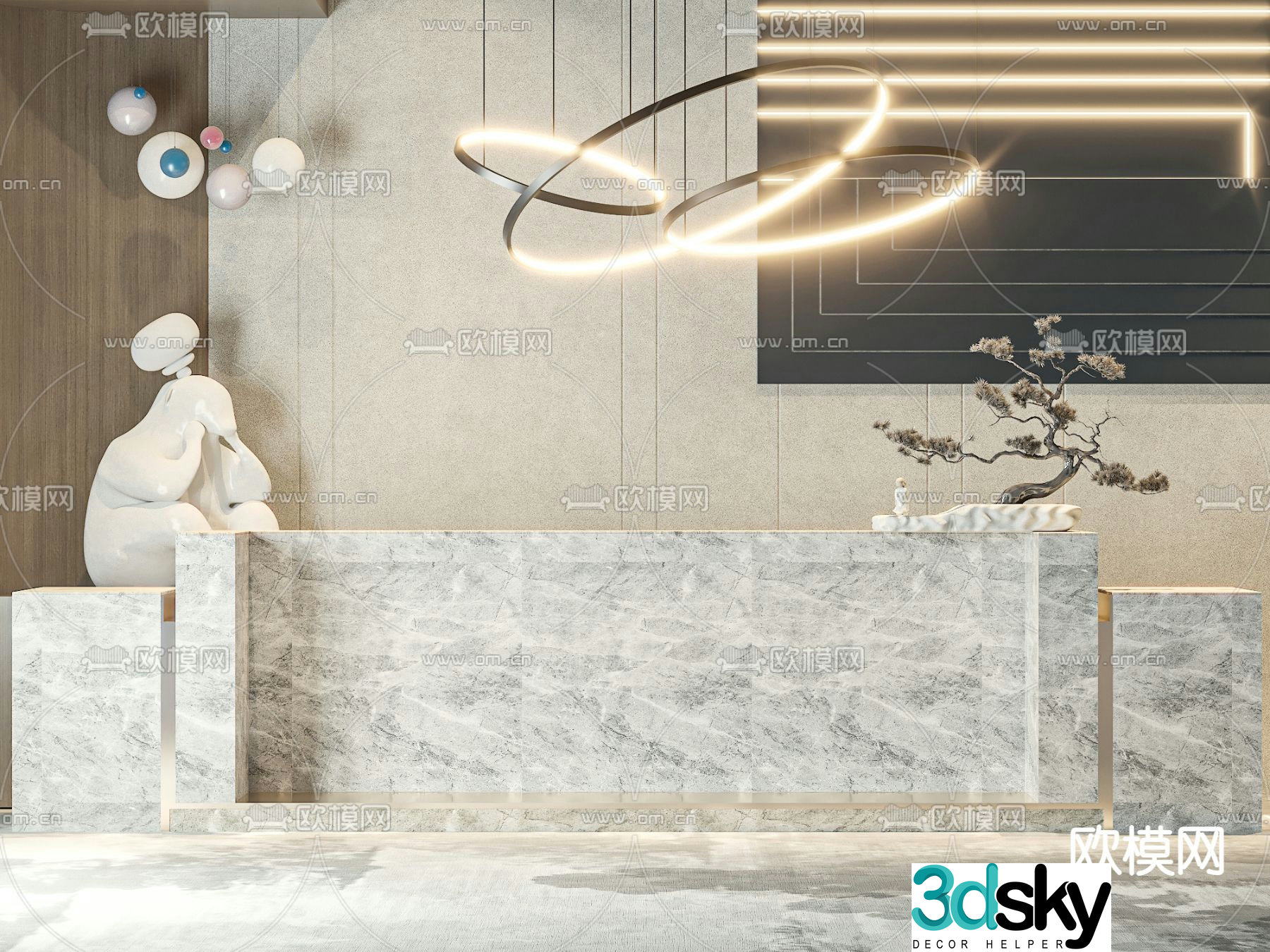 Modern front desk reception desk information desk 3d model