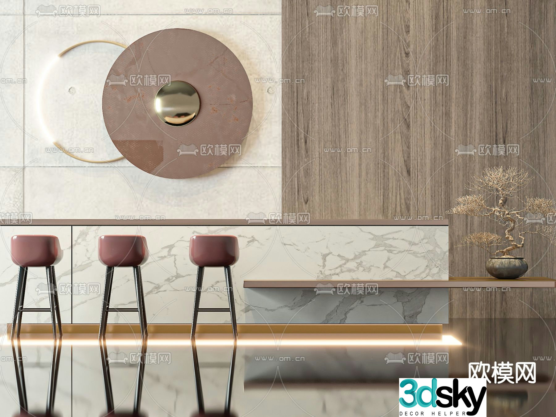 Modern front desk reception desk information desk 3d model