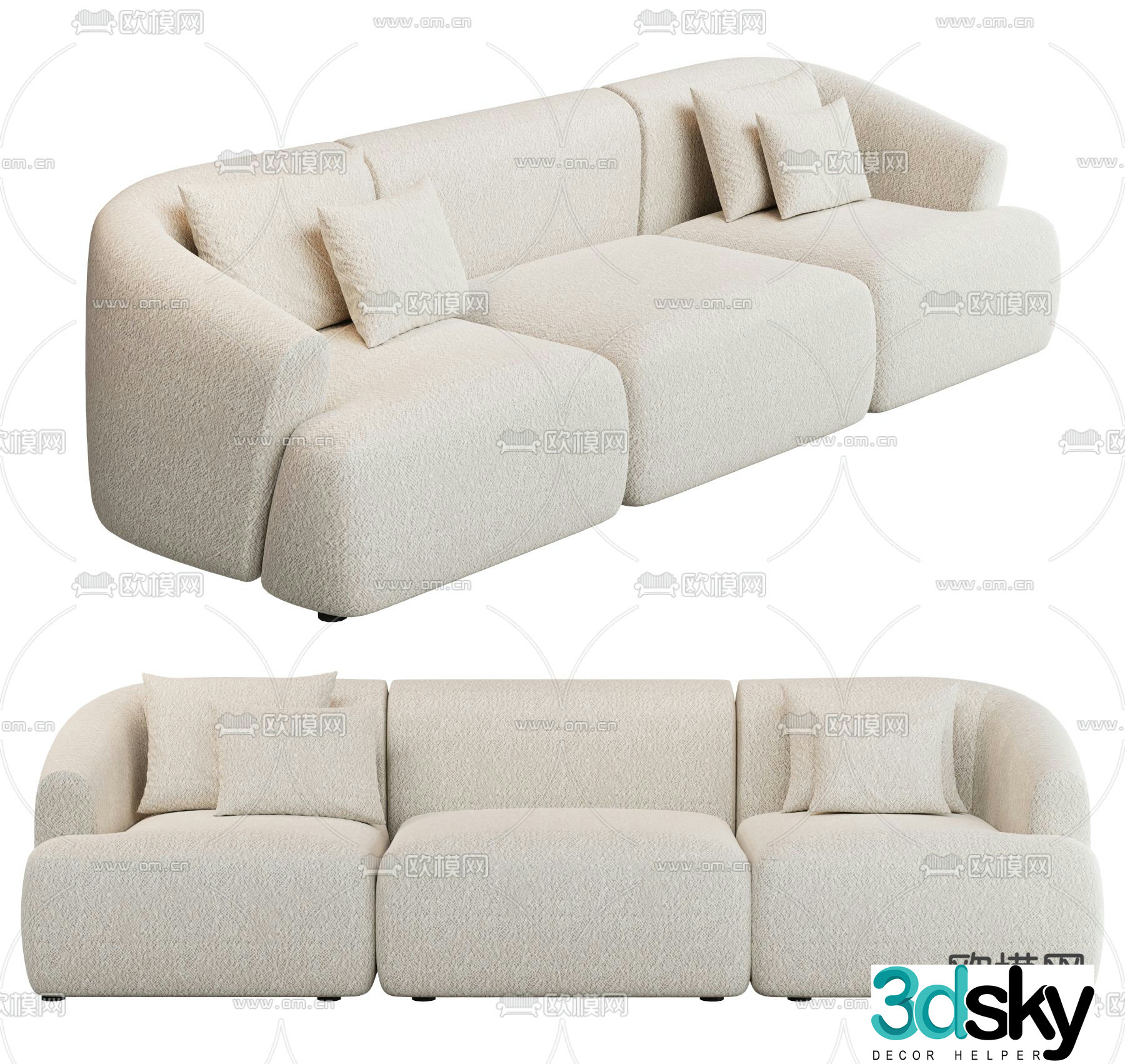 Arcolor three-person sofa multi-person sofa 3d model