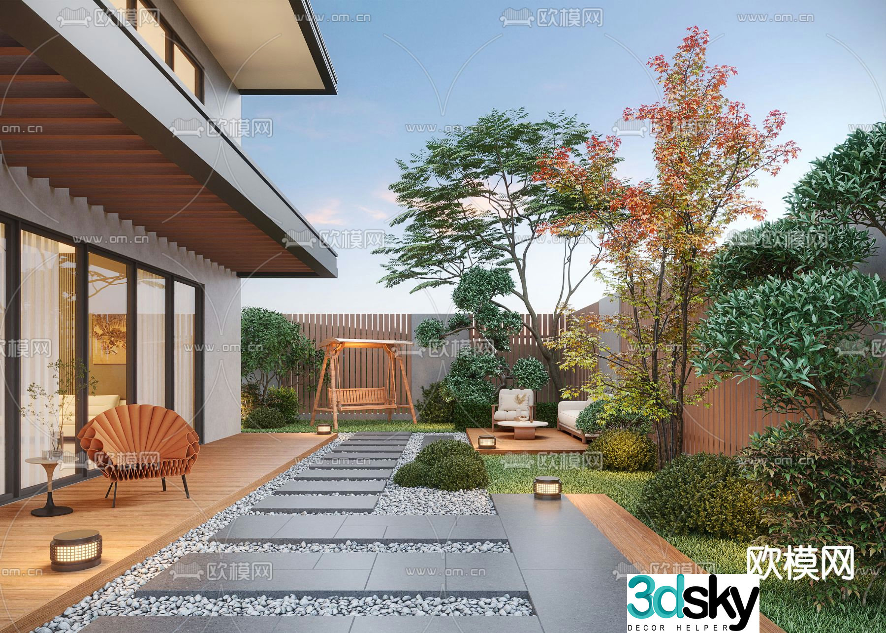 Modern courtyard landscape villa courtyard 3d model