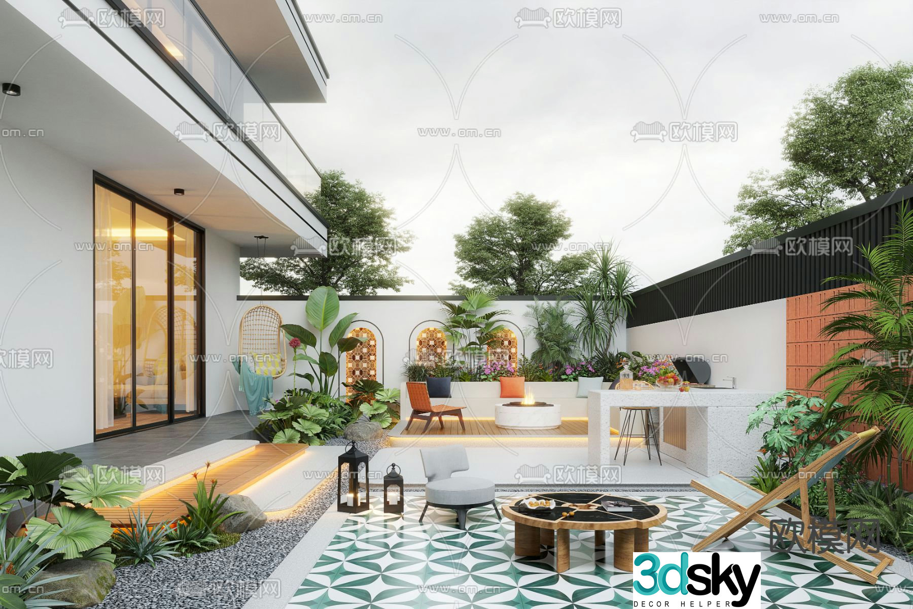 Villa courtyard garden 3d model
