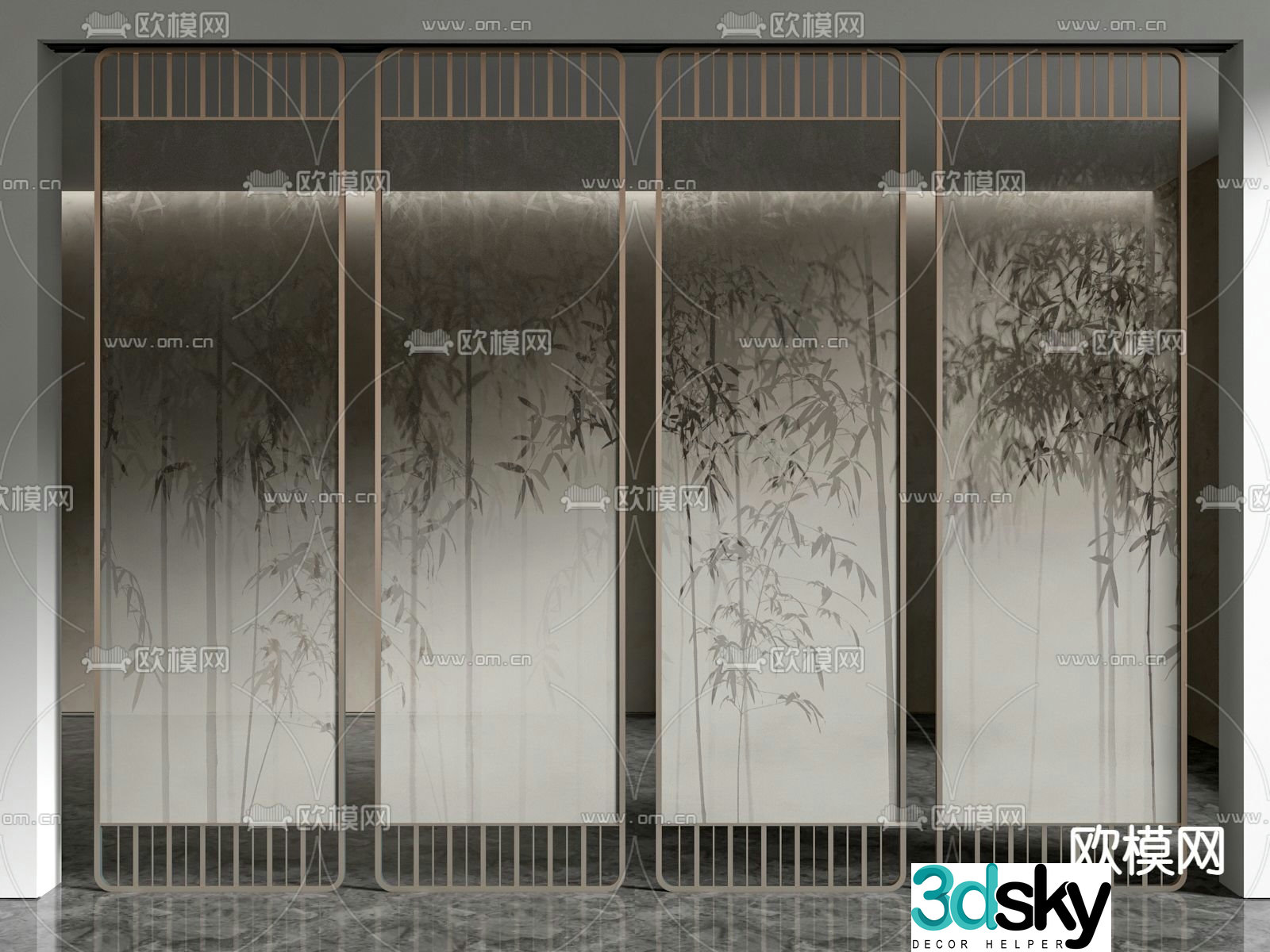 New Chinese style partition bamboo painting partition 3D model
