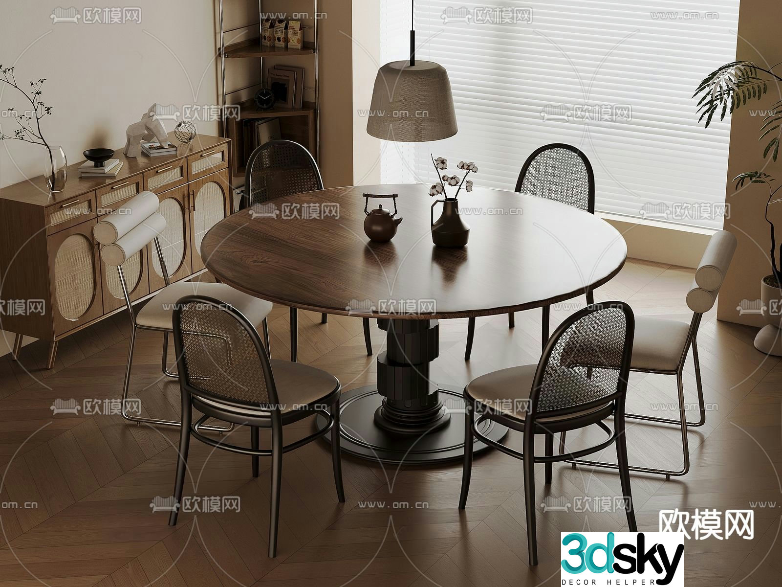 Medieval style dining table and chairs 3d model