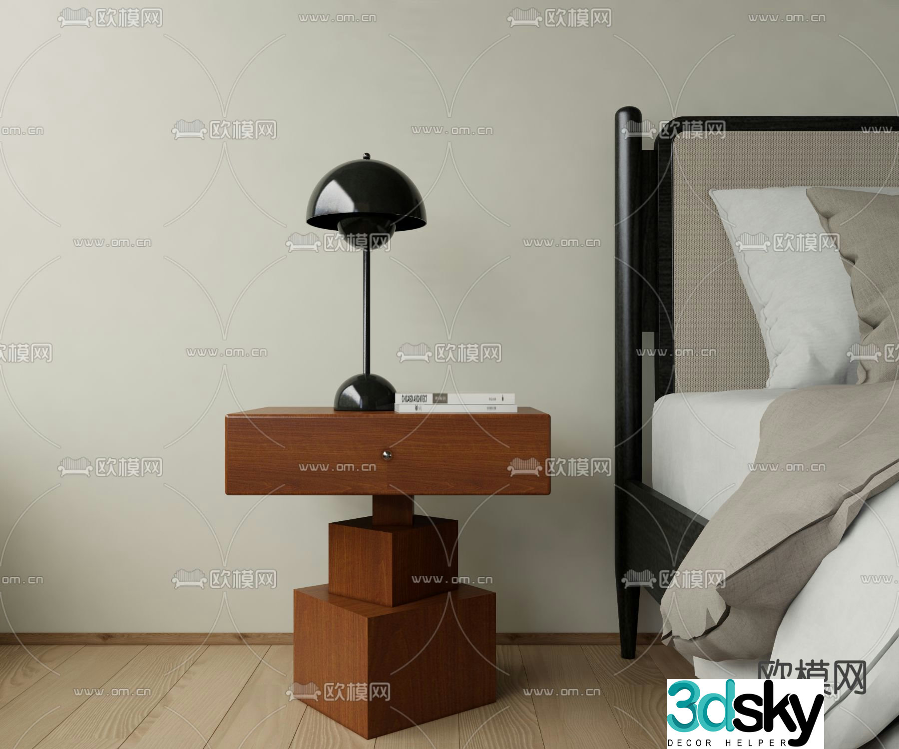 Wabi-sabi style bedside table 3d model