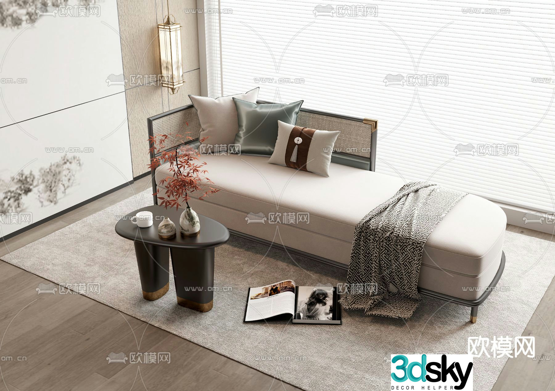 New Chinese style chaise longue beauty 3D model