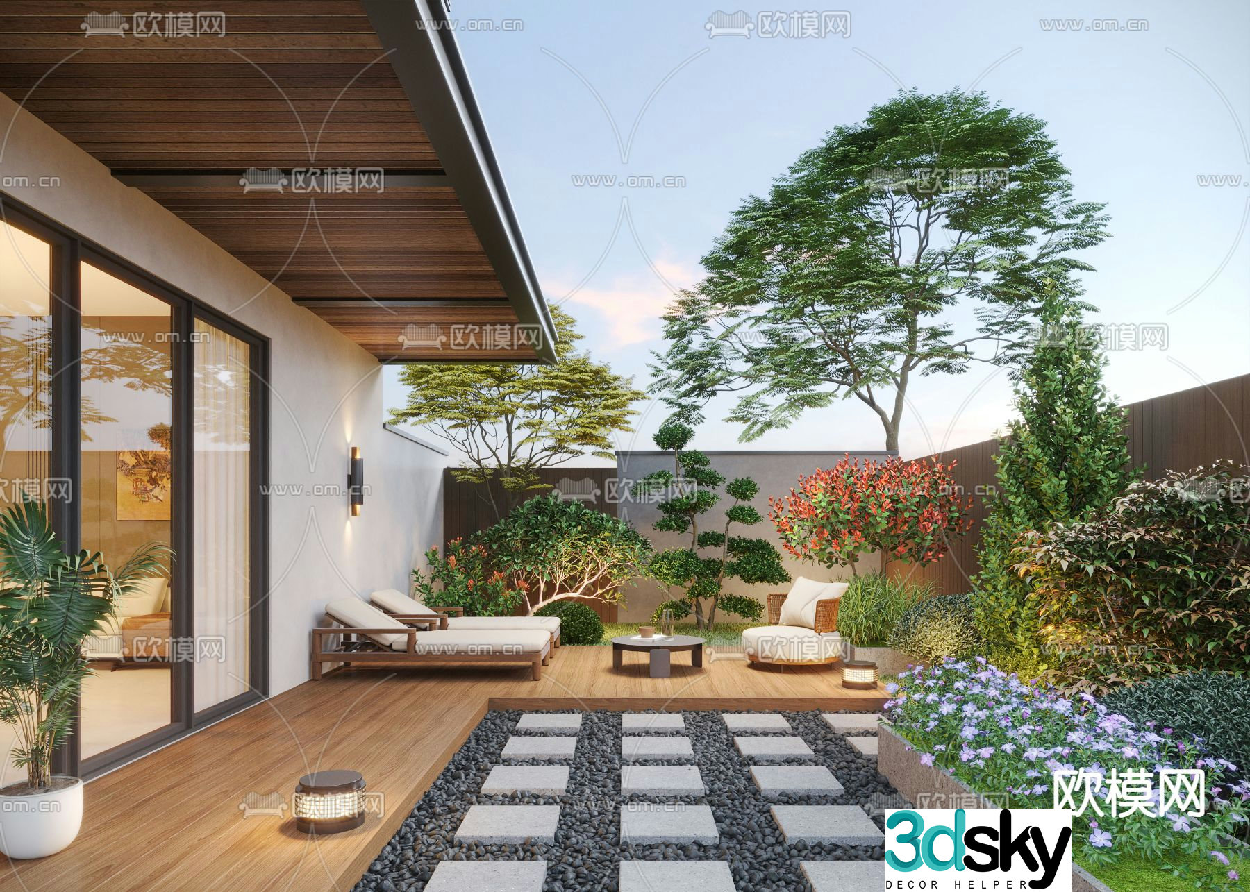 Villa courtyard courtyard landscape 3d model