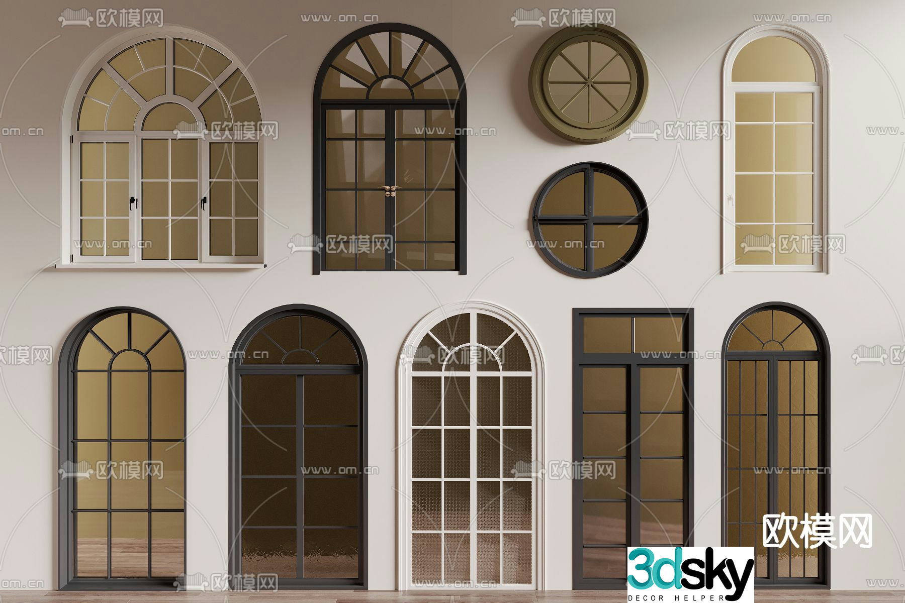 French windows curved windows floor-to-ceiling windows casement windows 3d model