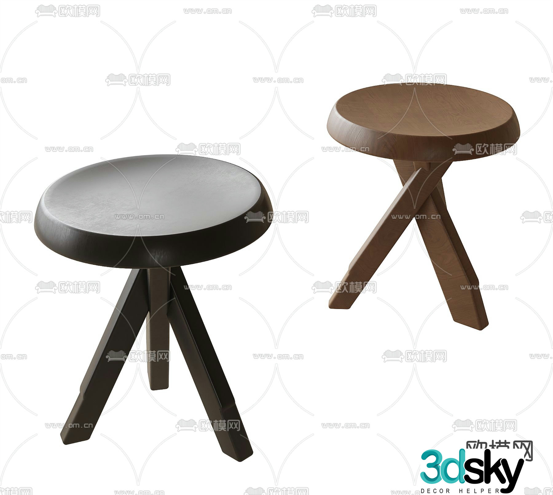 Wabi-sabi stool round stool low stool wooden stool 3d model