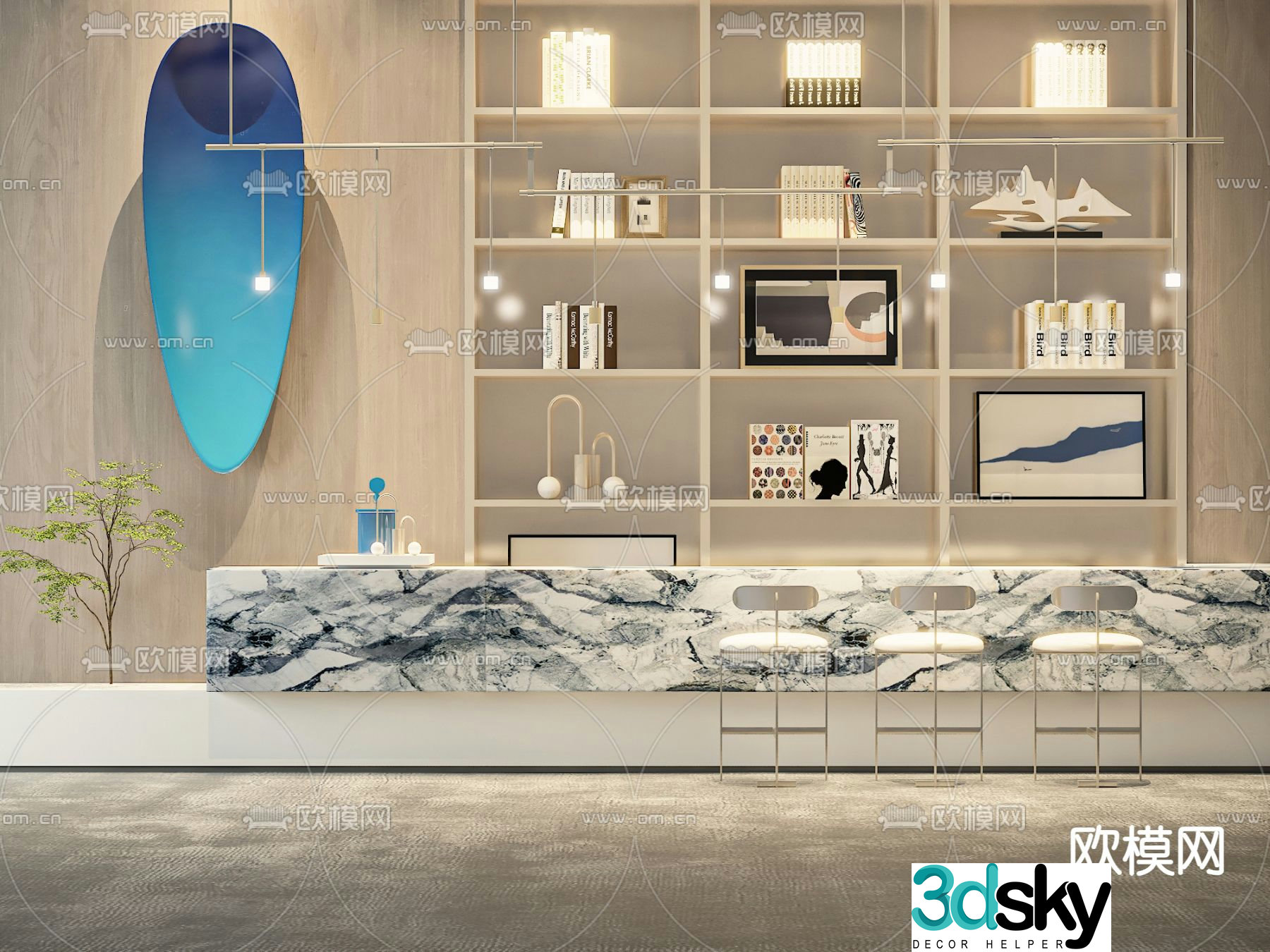 Modern front desk reception desk information desk 3d model