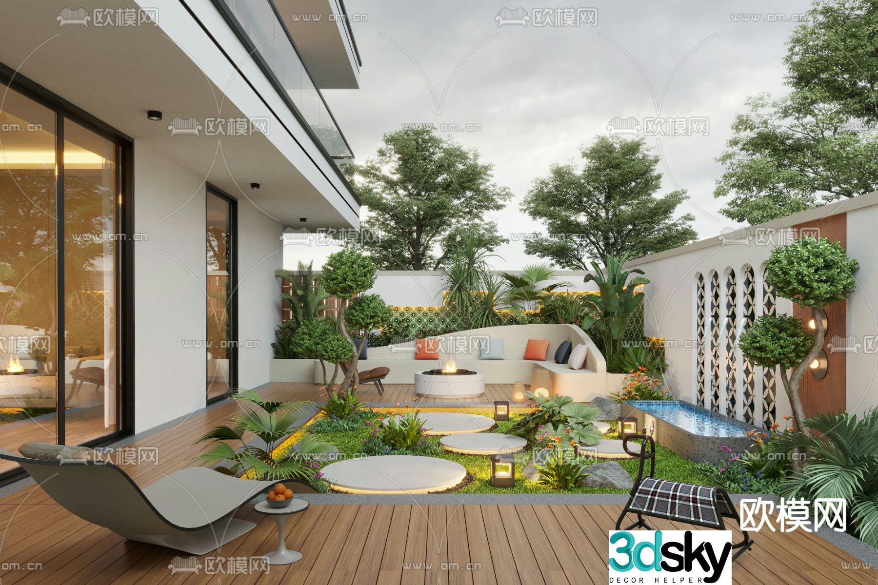 Villa courtyard garden 3d model