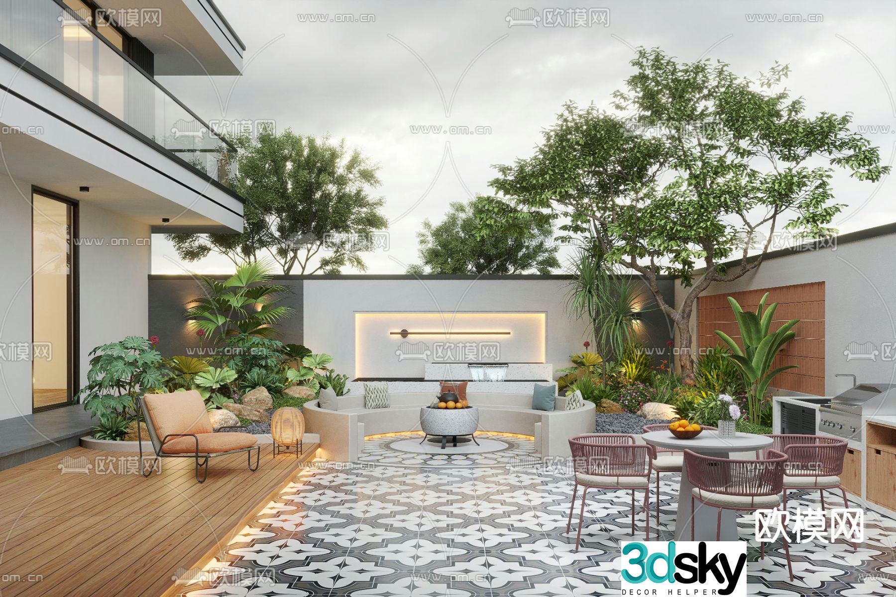 Villa courtyard garden 3d model