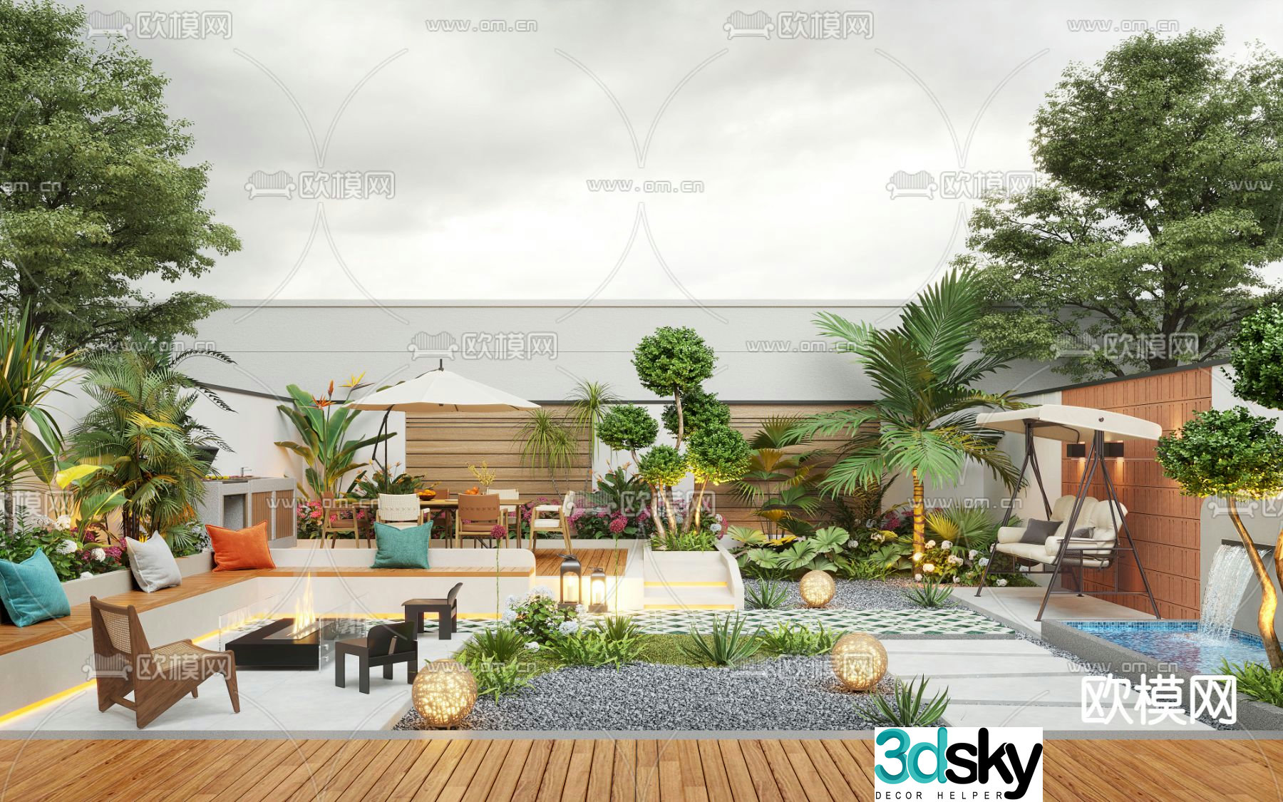 Villa courtyard garden 3d model