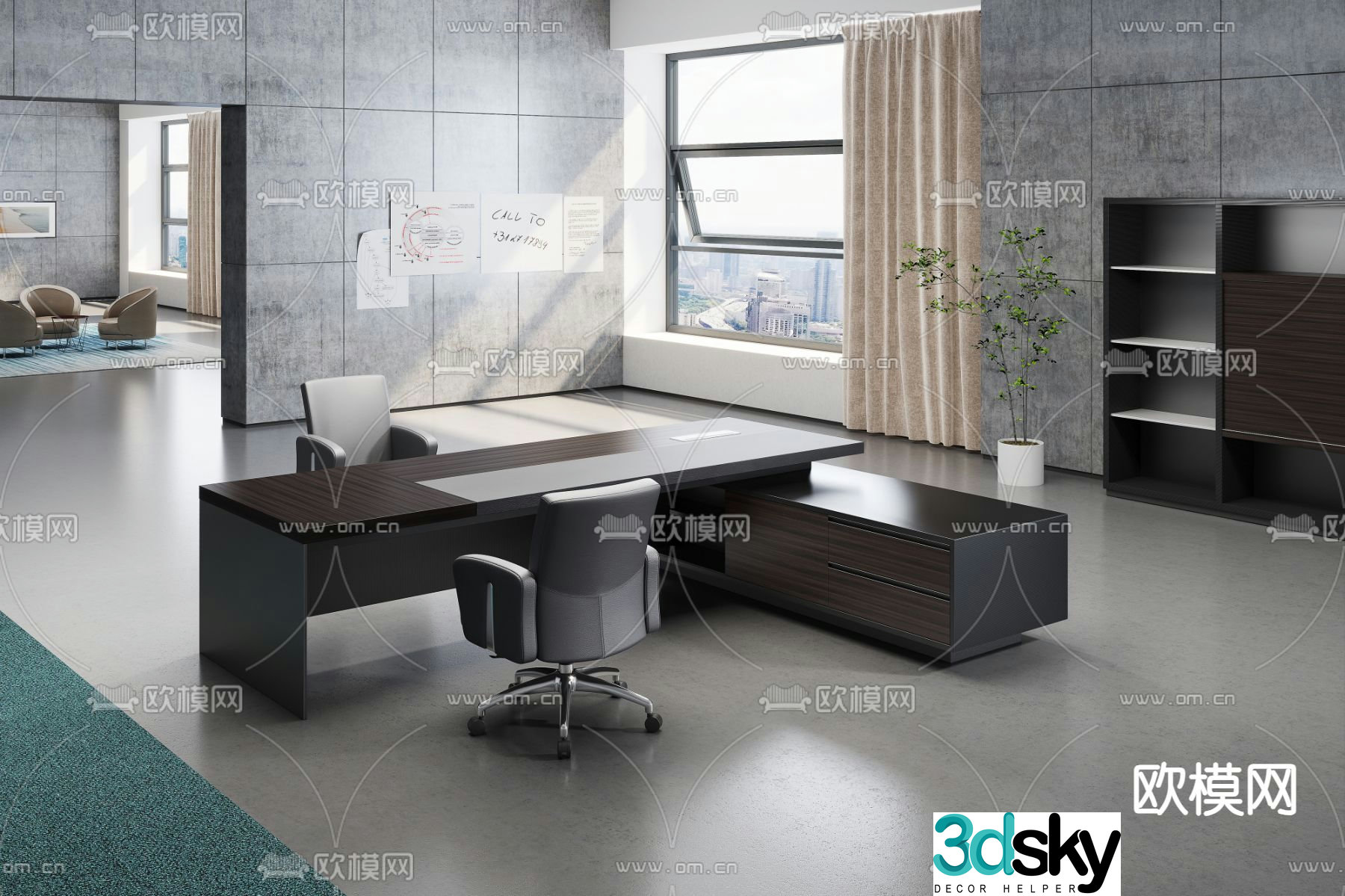 Modern office desk and chair 3d model