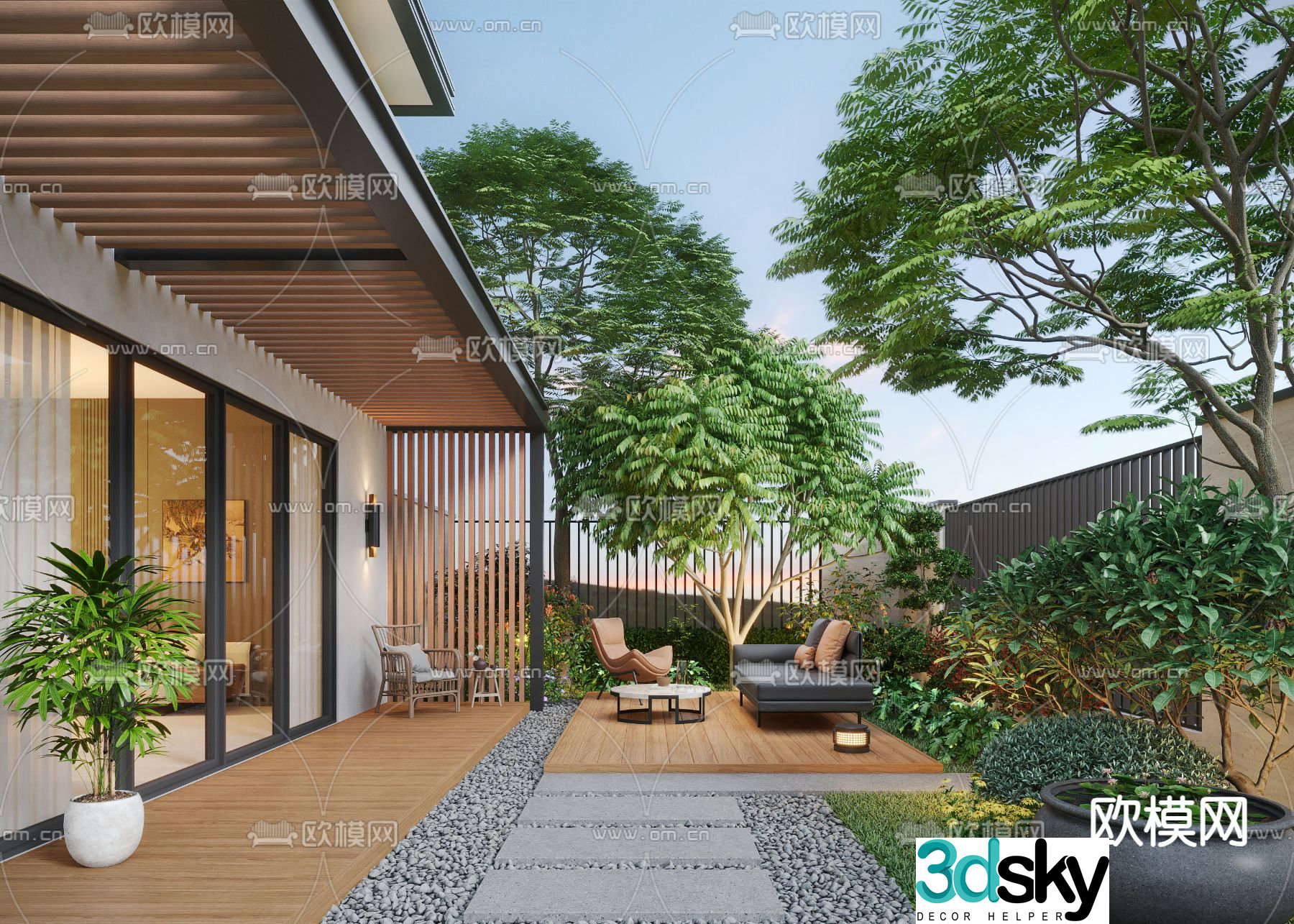 Villa courtyard courtyard landscape 3d model