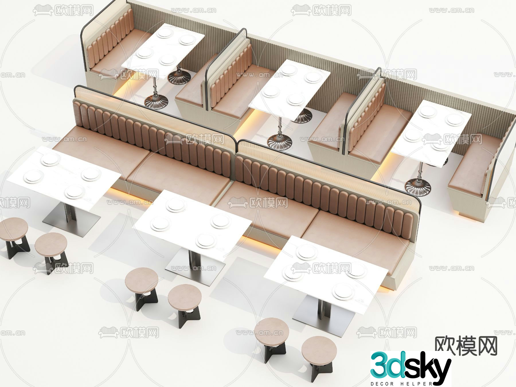 Card seat dining table and chairs restaurant card seat 3d model