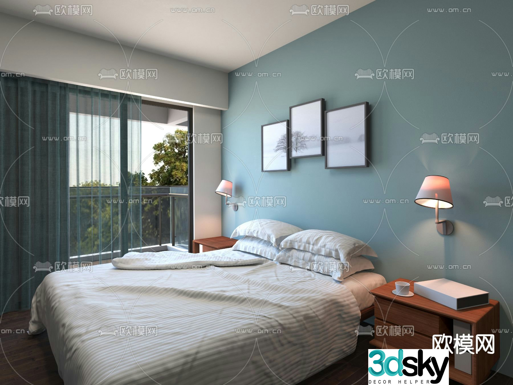 Modern double bed 3d model