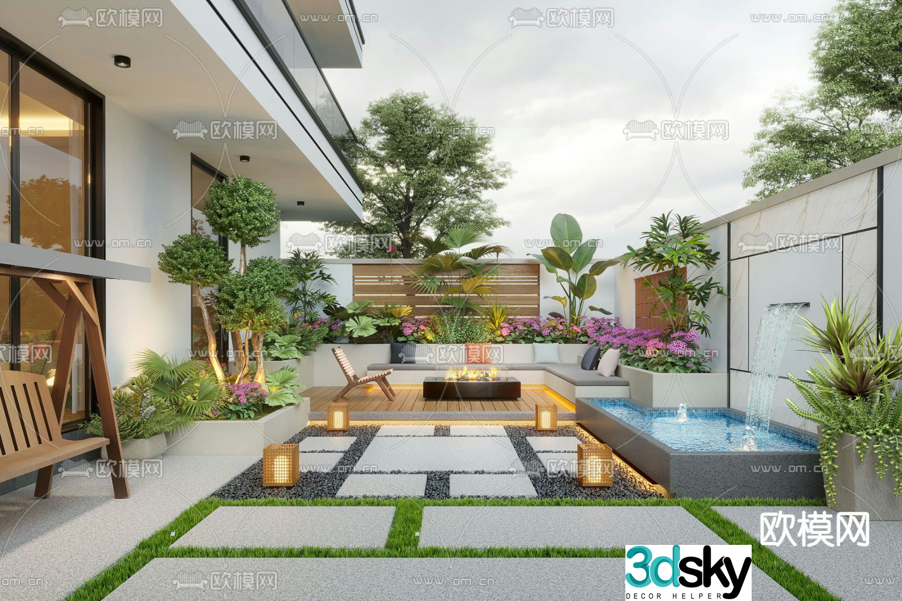 Villa courtyard garden 3d model