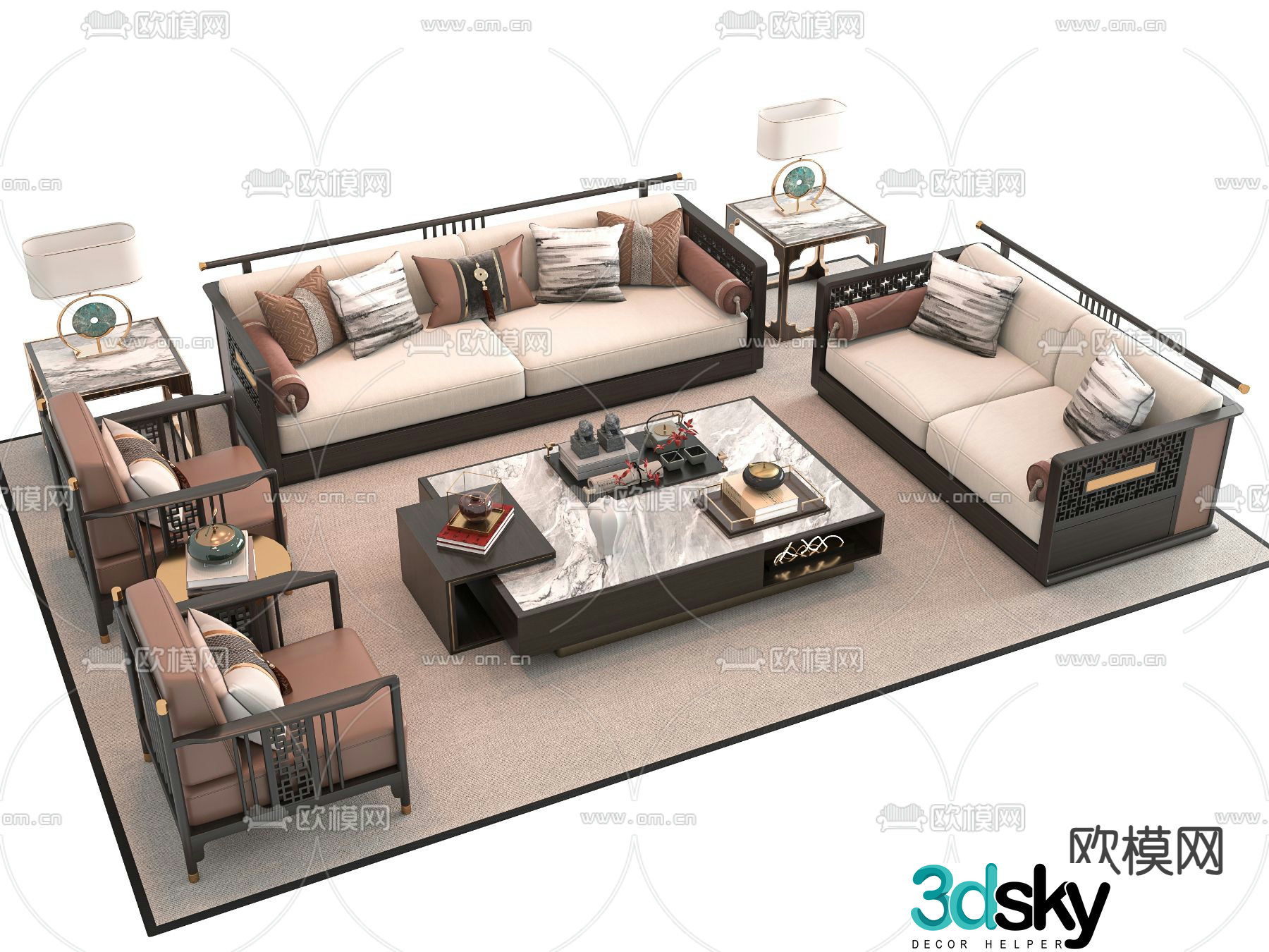 New Chinese style modular sofa 3d model