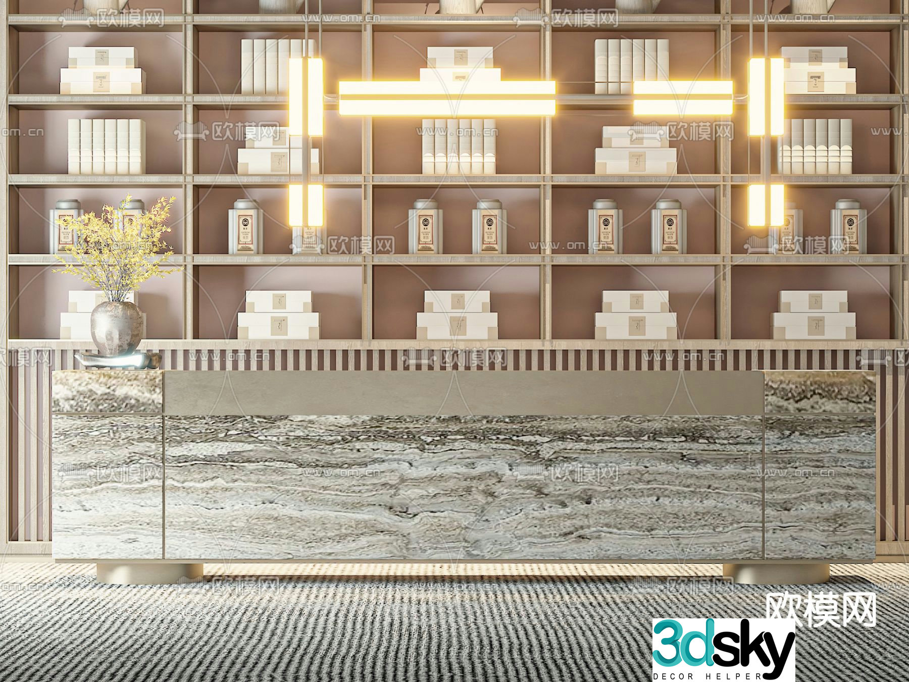 Modern front desk reception desk information desk 3d model