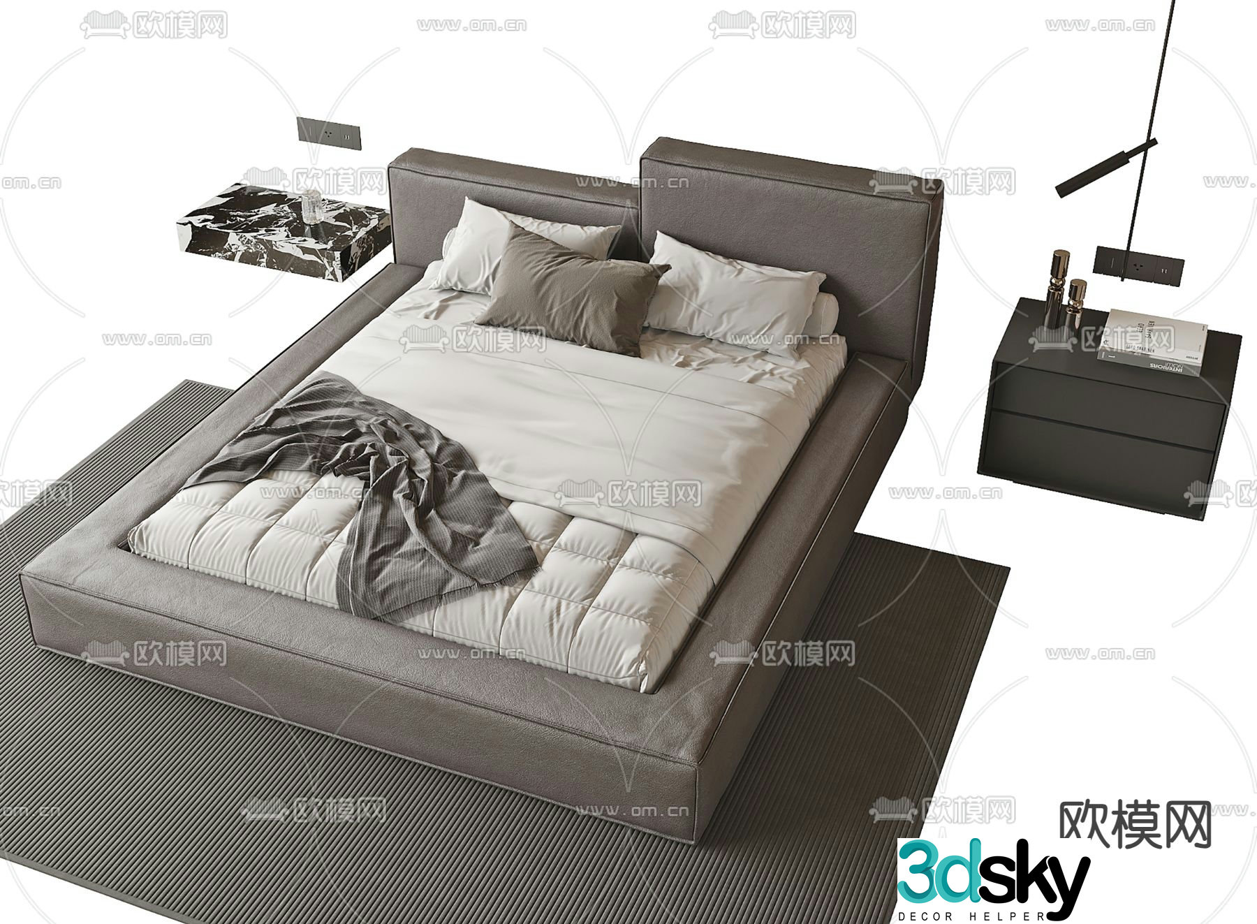 Modern double bed 3d model