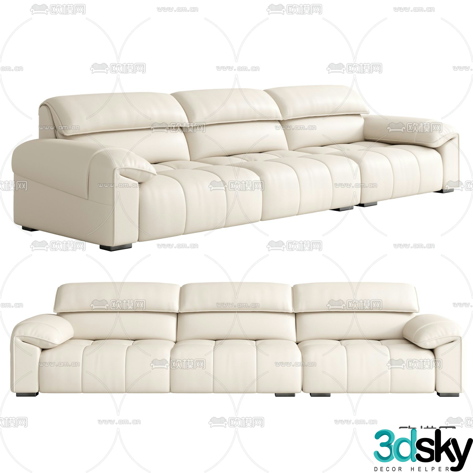 leather sofa three seater sofa 3d model