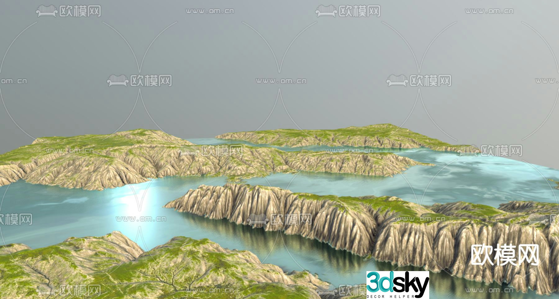 river lake mountain 3d model