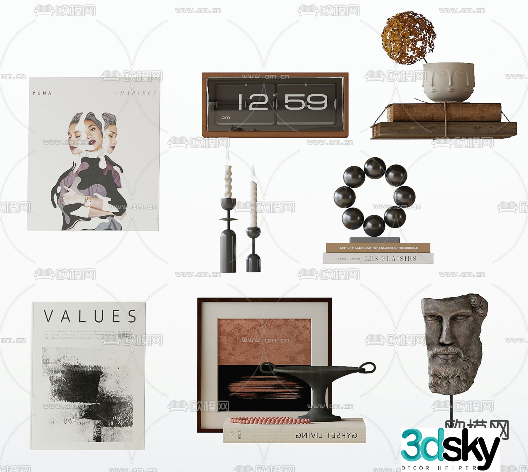 Middle style decoration ornaments book candlestick 3d model
